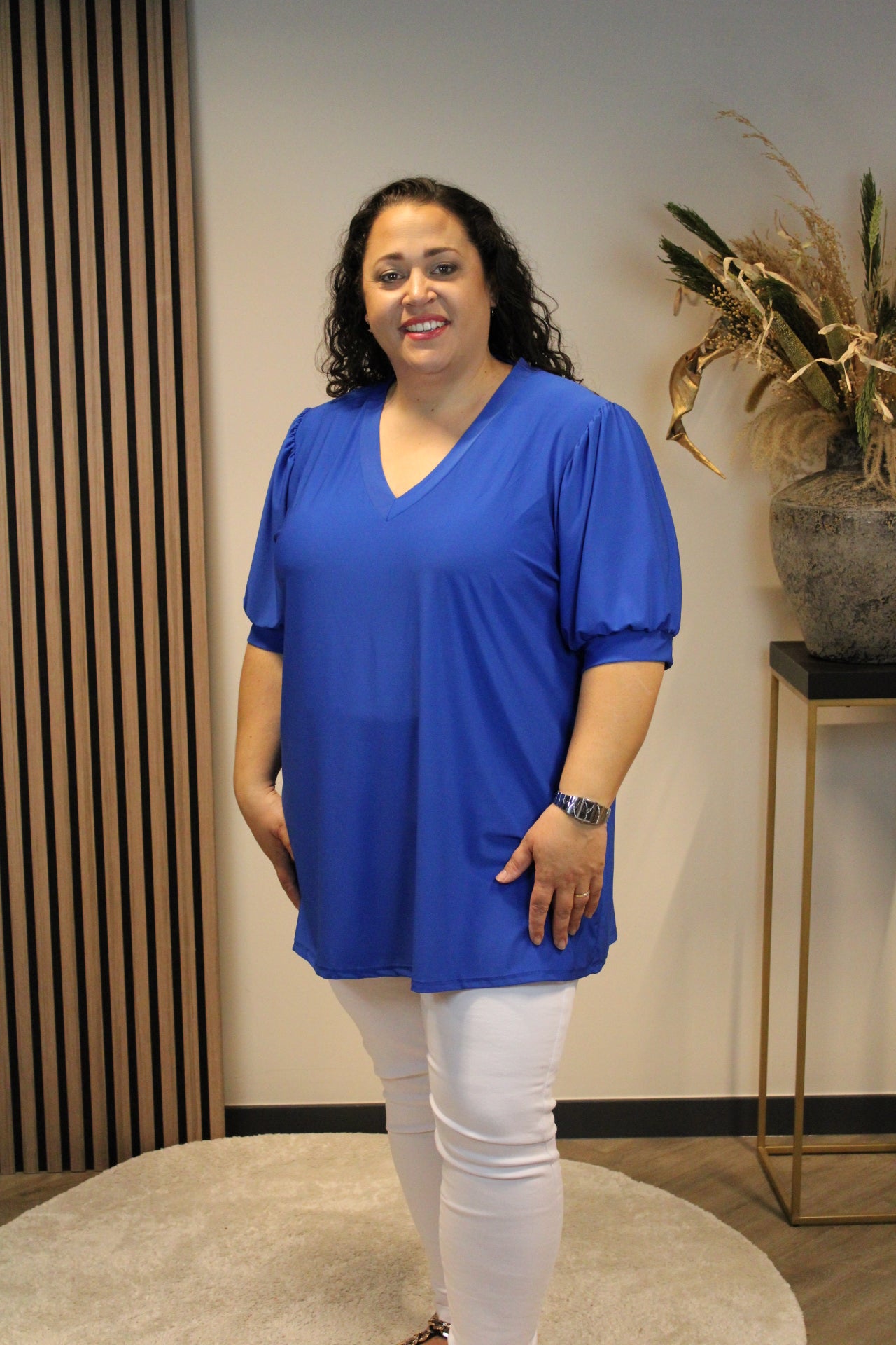 Fay | Blouse kobalt korte mouw 48 t/m 52