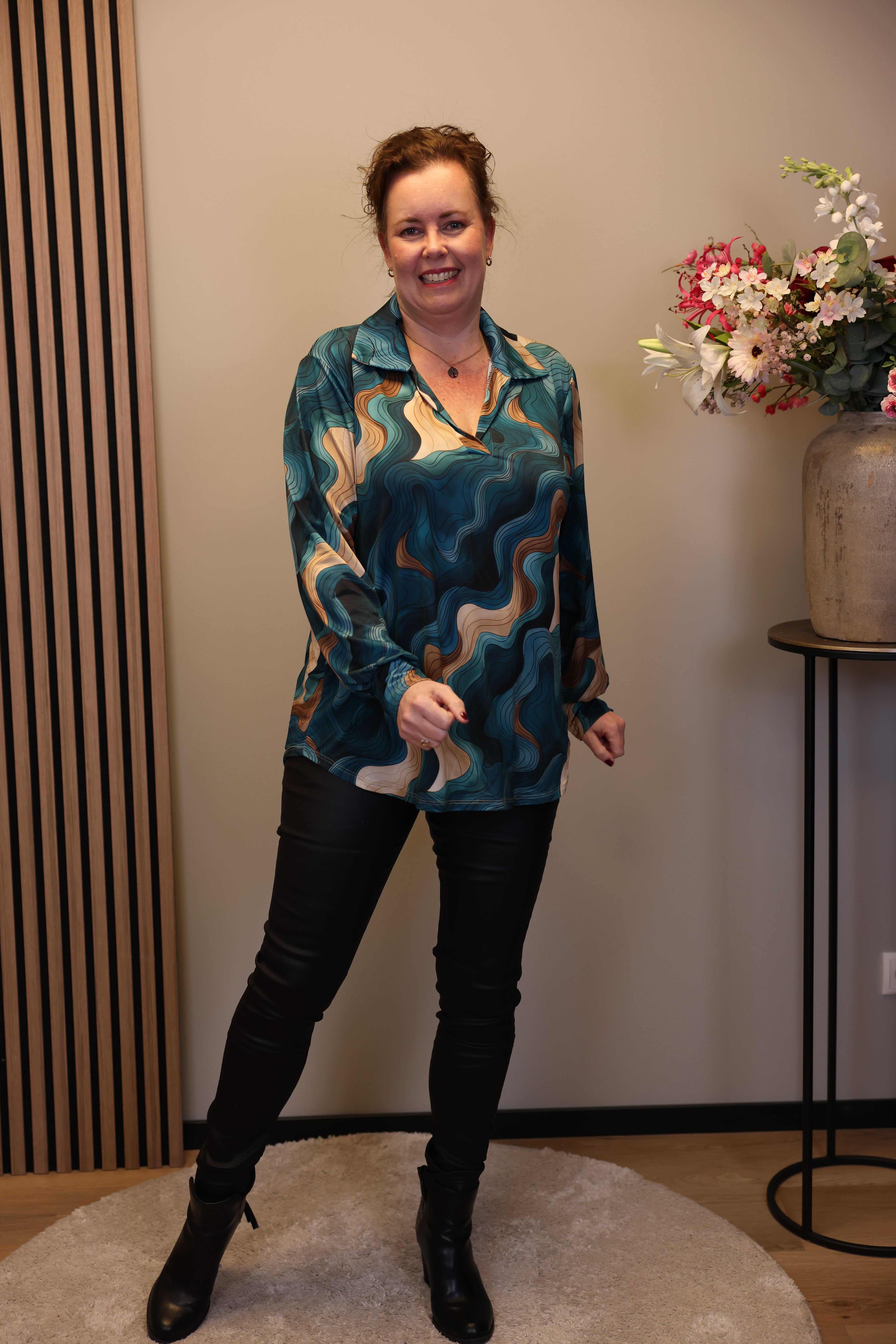 Jamila | Blouse met kraagje aqua 48 t/m 52