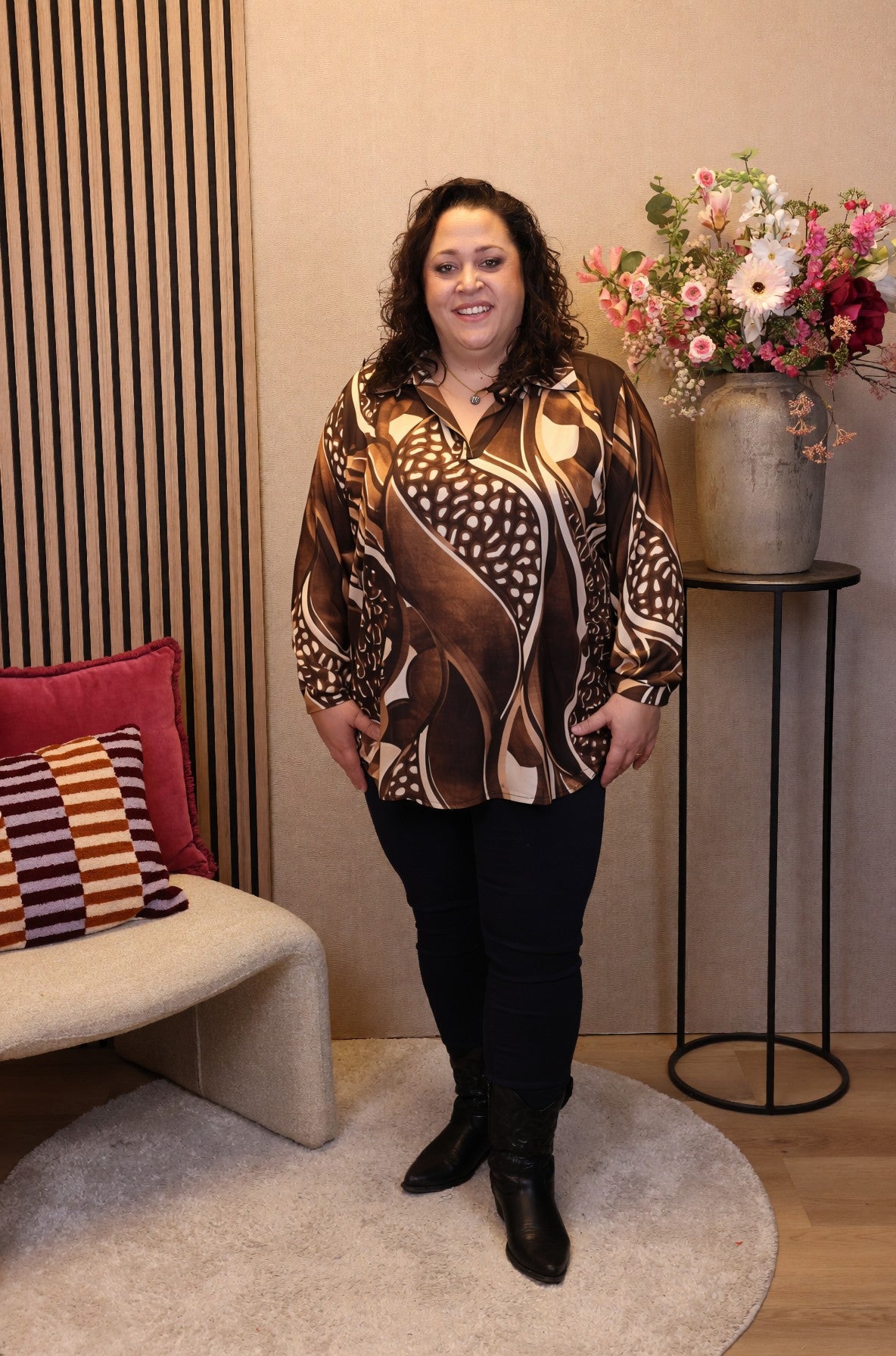 Kalina | Blouse bruin met kraagje
