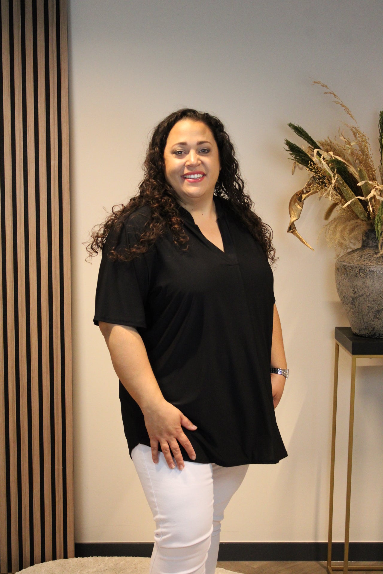 Juna | Blouse zwart korte mouw 48 t/m 52