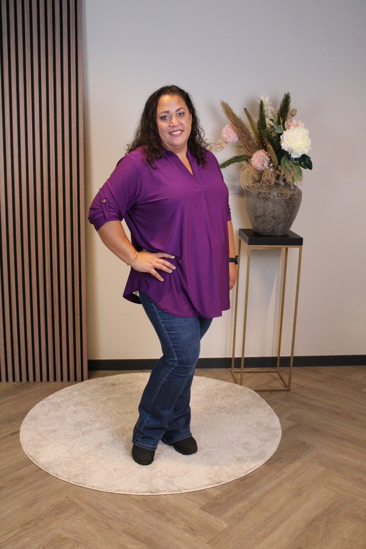 Mara| Blouse paars lange mouw 48 t/m 52