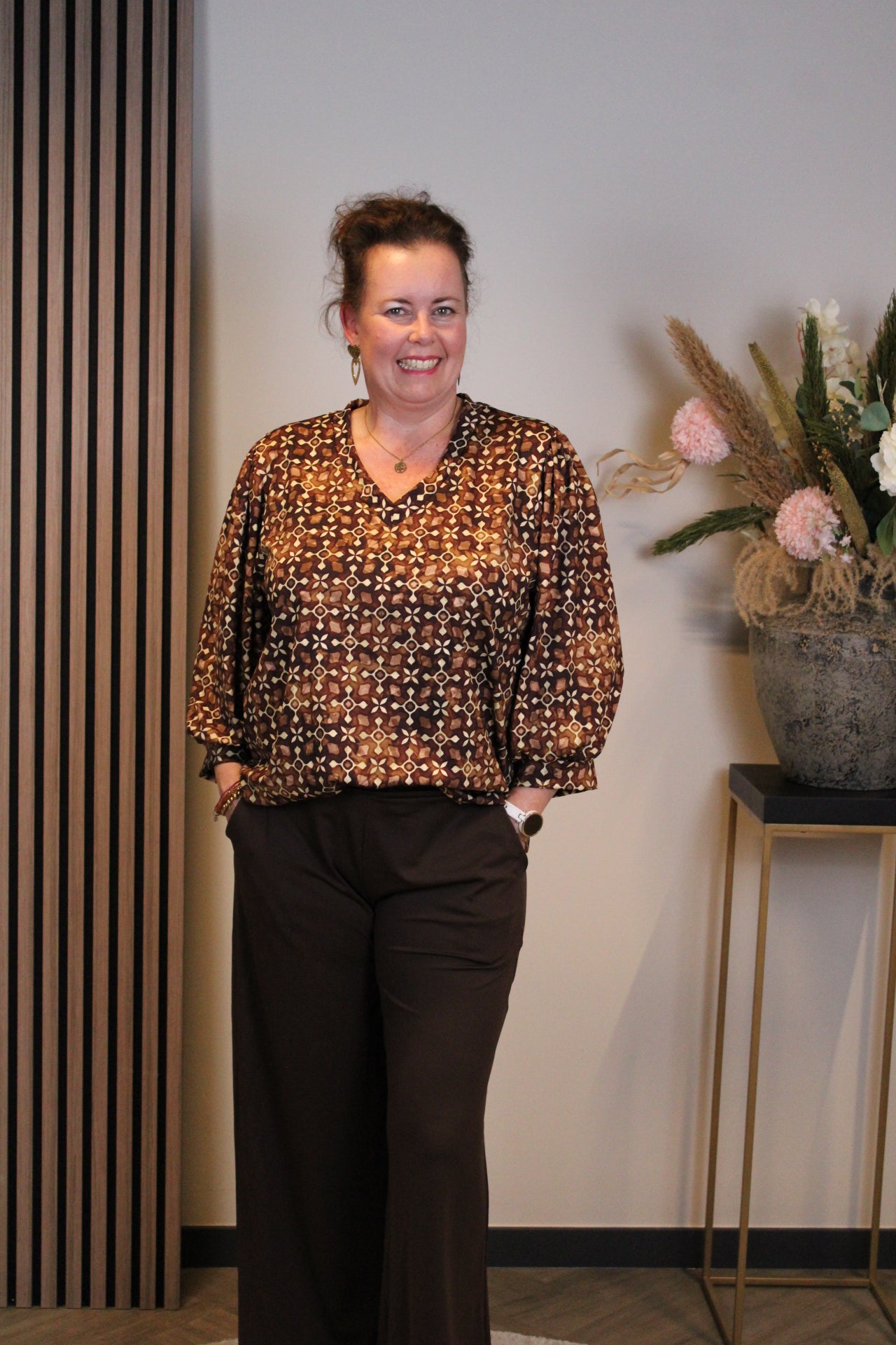 Robin | Top bruin 3/4-mouw 40 t/m 44