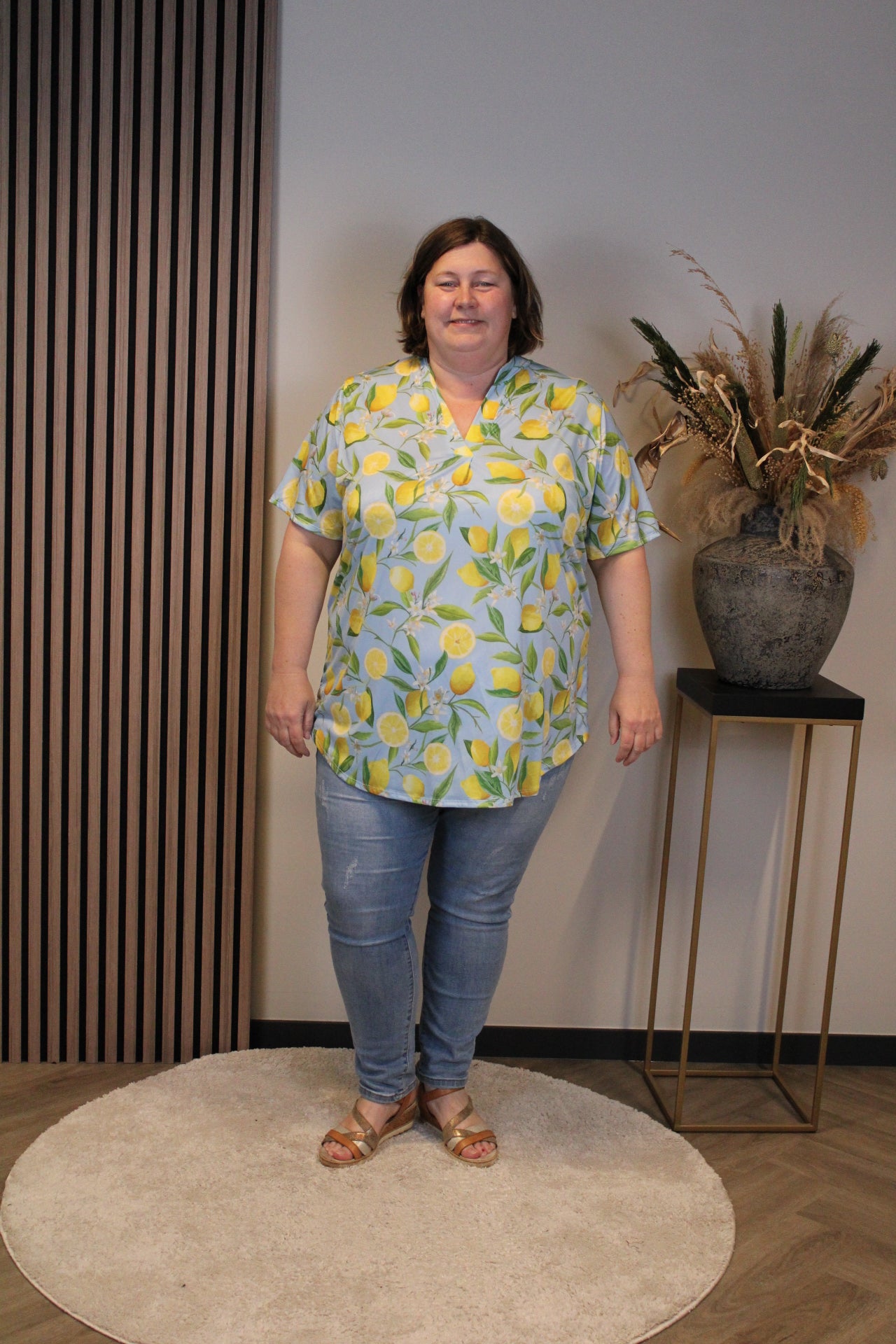 Ziva | Blouse blauw korte mouw 52 t/m 58