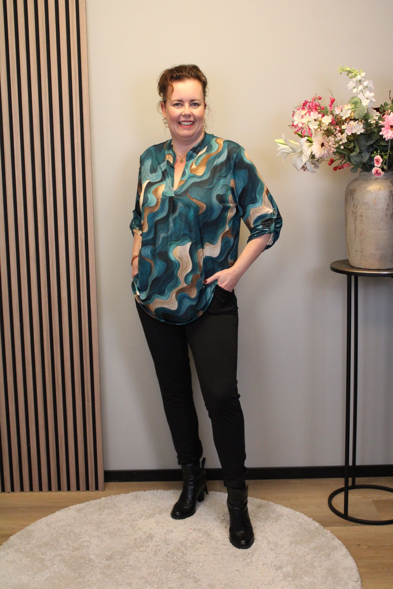 Jasmijn | Blouse aqua lange mouw 38 t/m 48