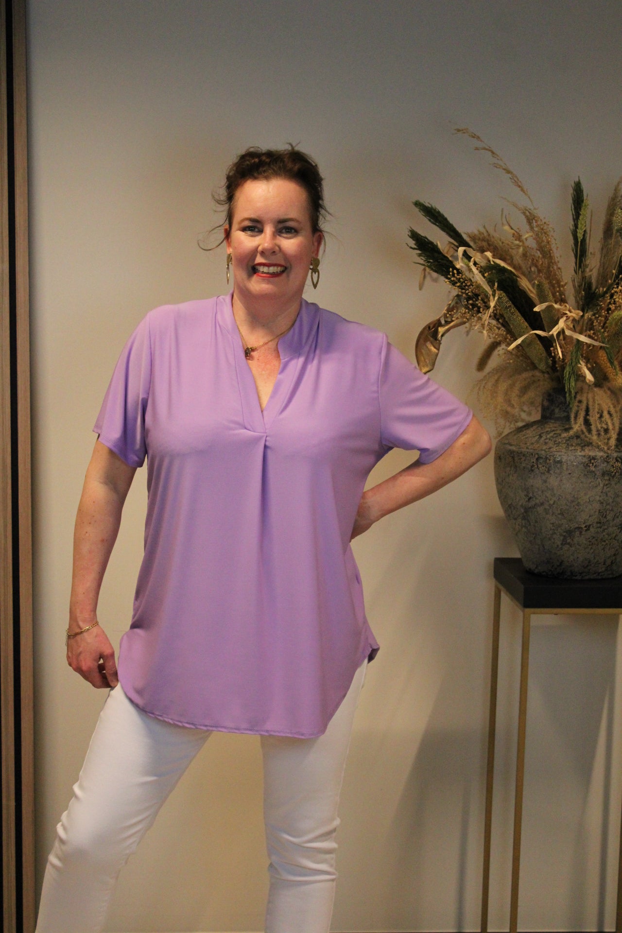 Juna | Blouse paars korte mouw 38 t/m 48