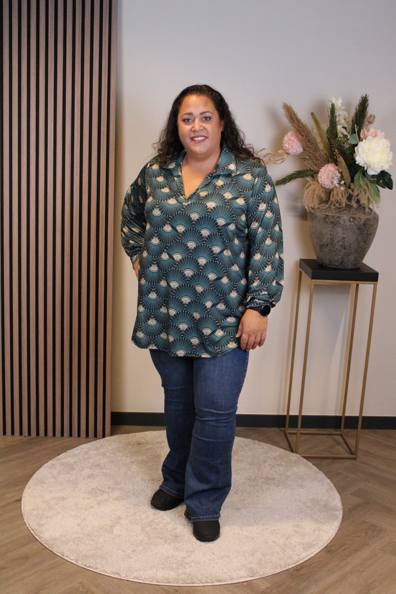 Cora | Blouse aqua met kraagje 48 t/m 52