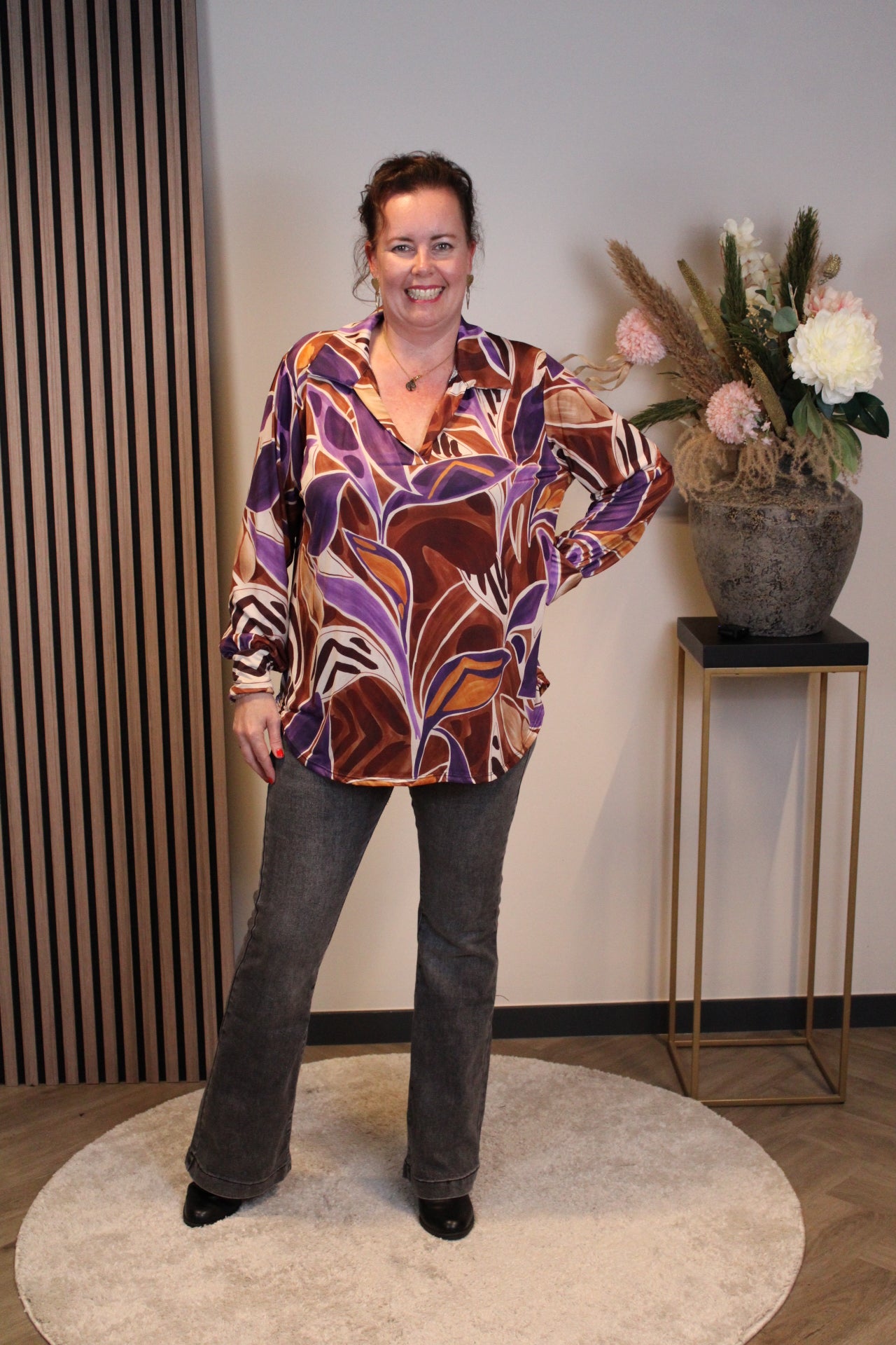 Kristel | Blouse paars met kraagje 48 t/m 52