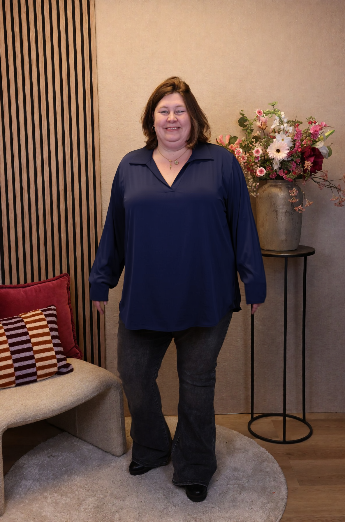 Sara | Blouse blauw met kraagje