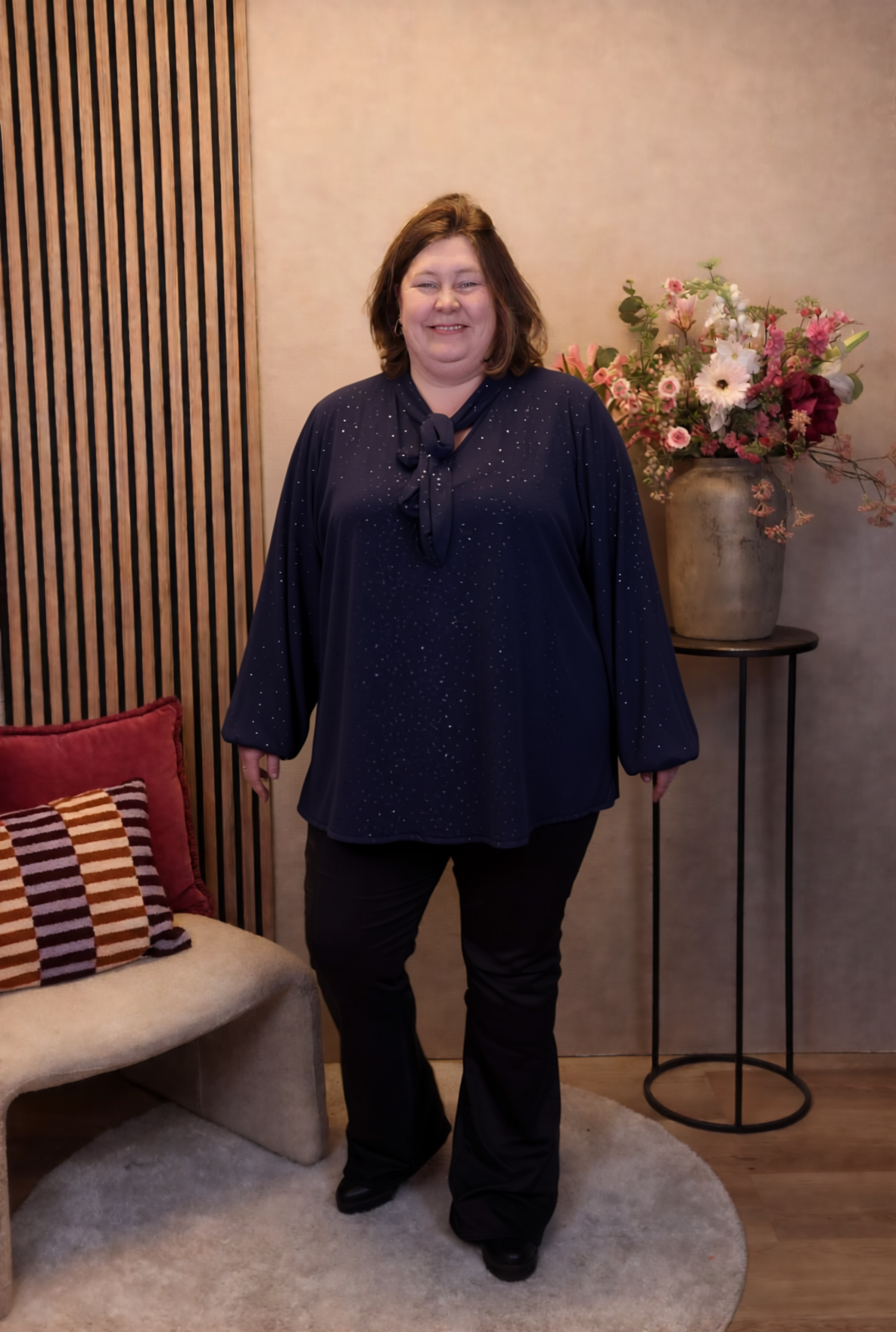 Fieke | Glitter blouse navy met strik