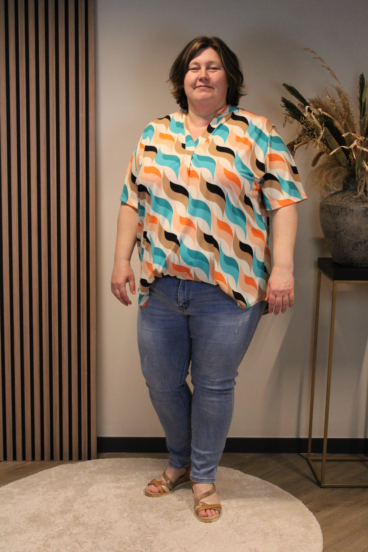 Linde | Blouse oranje korte mouw 52 t/m 58