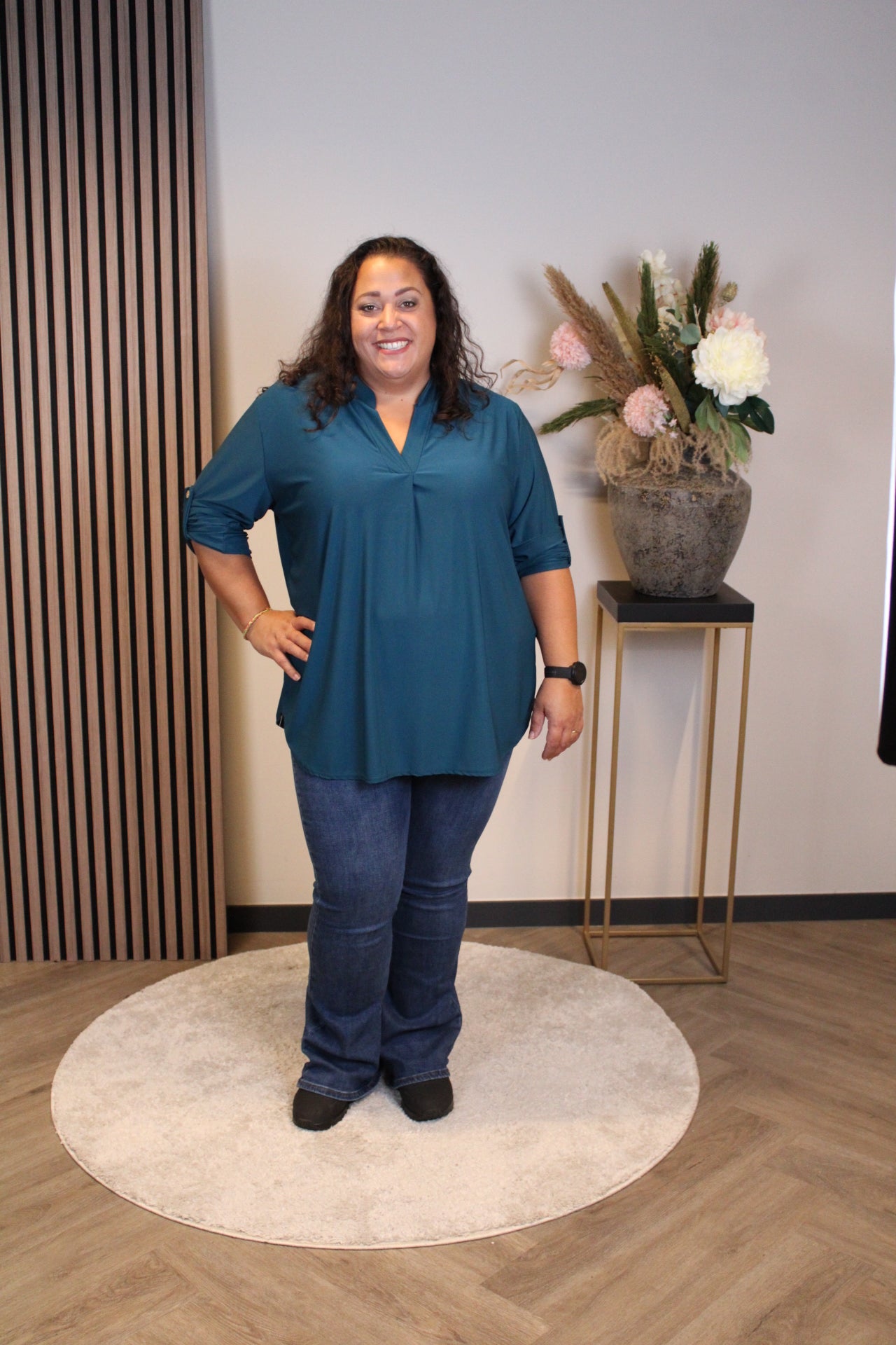 Mara | Blouse turquoise lange mouw 48 t/m 52