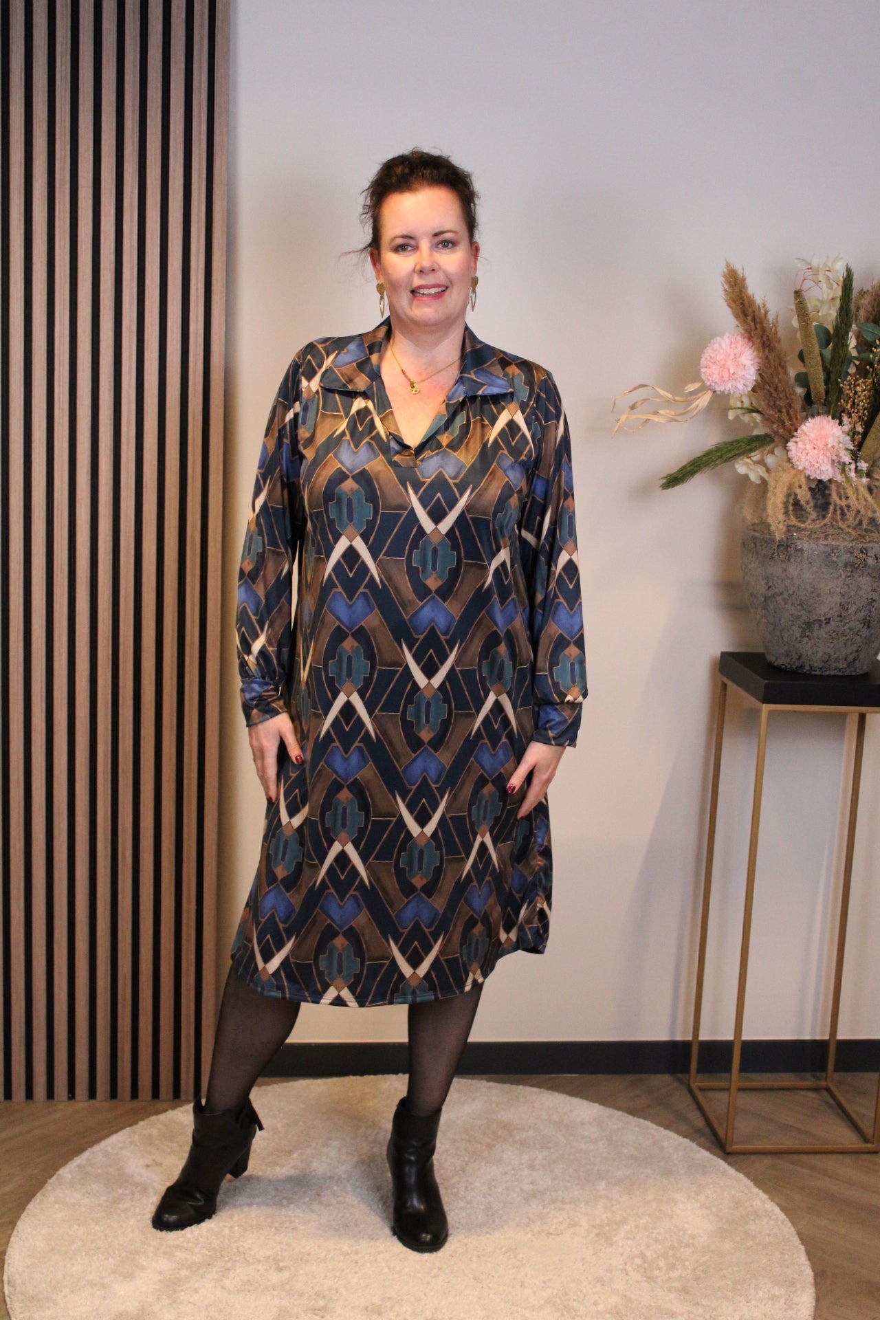 Nina | Jurk blauw met kraagje 46 t/m 50