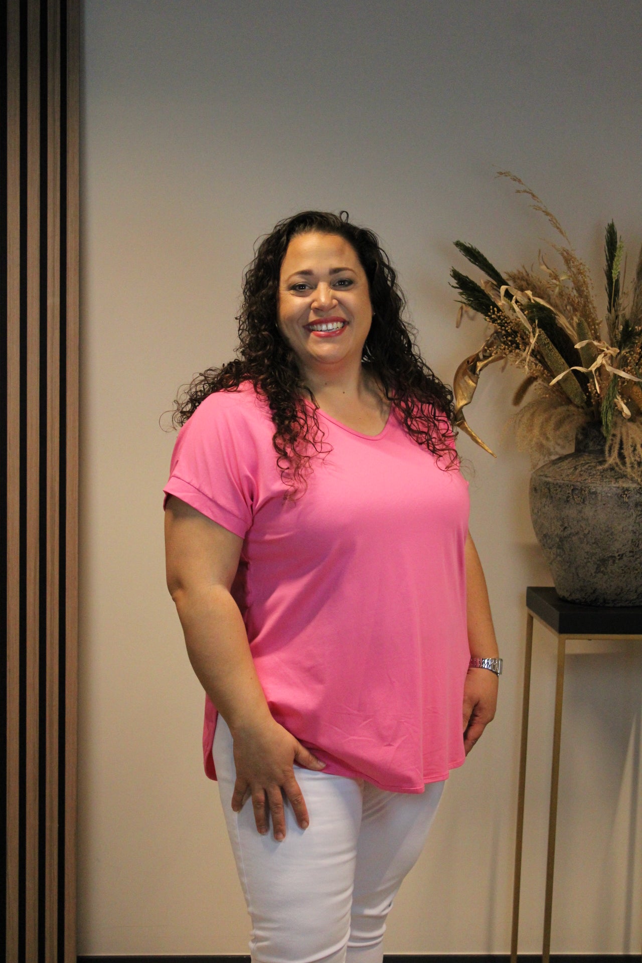 Eva | Top licht roze korte mouw 40 t/m 48