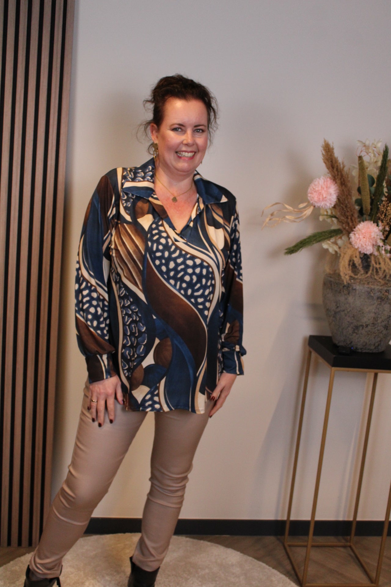 Kalina | Blouse met kraagje blauw 48 t/m 52