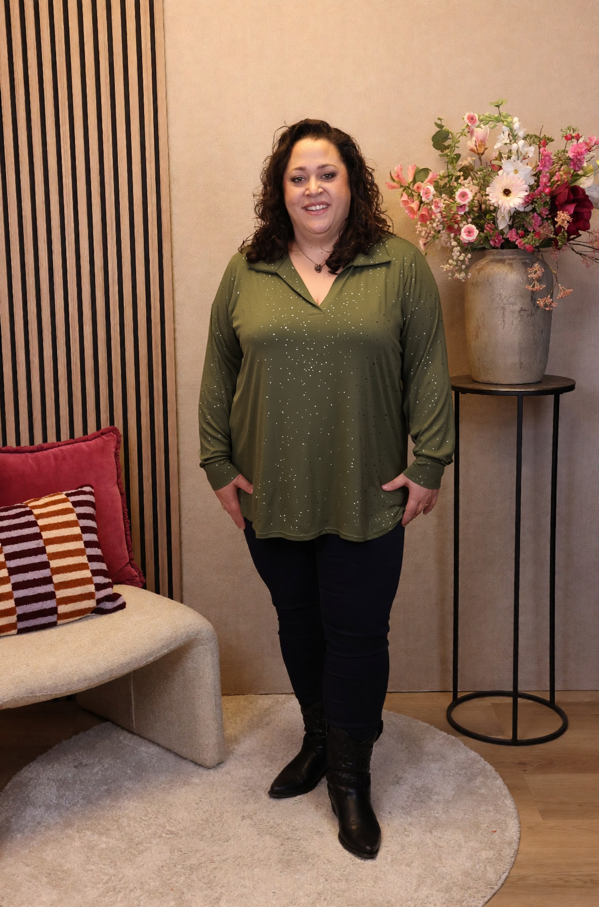 Luna | Glitter blouse groen met kraagje