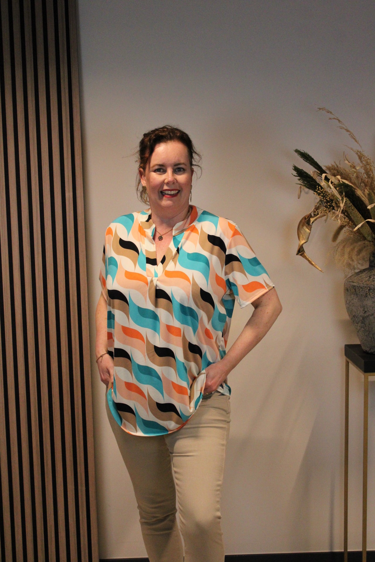 Linde | Blouse oranje korte mouw 38 t/m 48