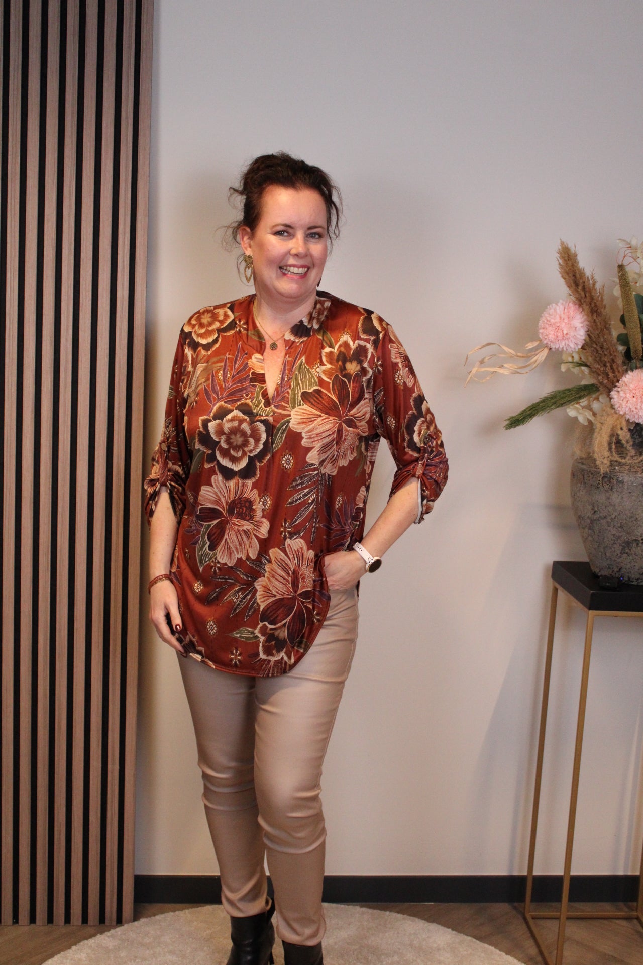 Zelma | Blouse roest lange mouw 38 t/m 48