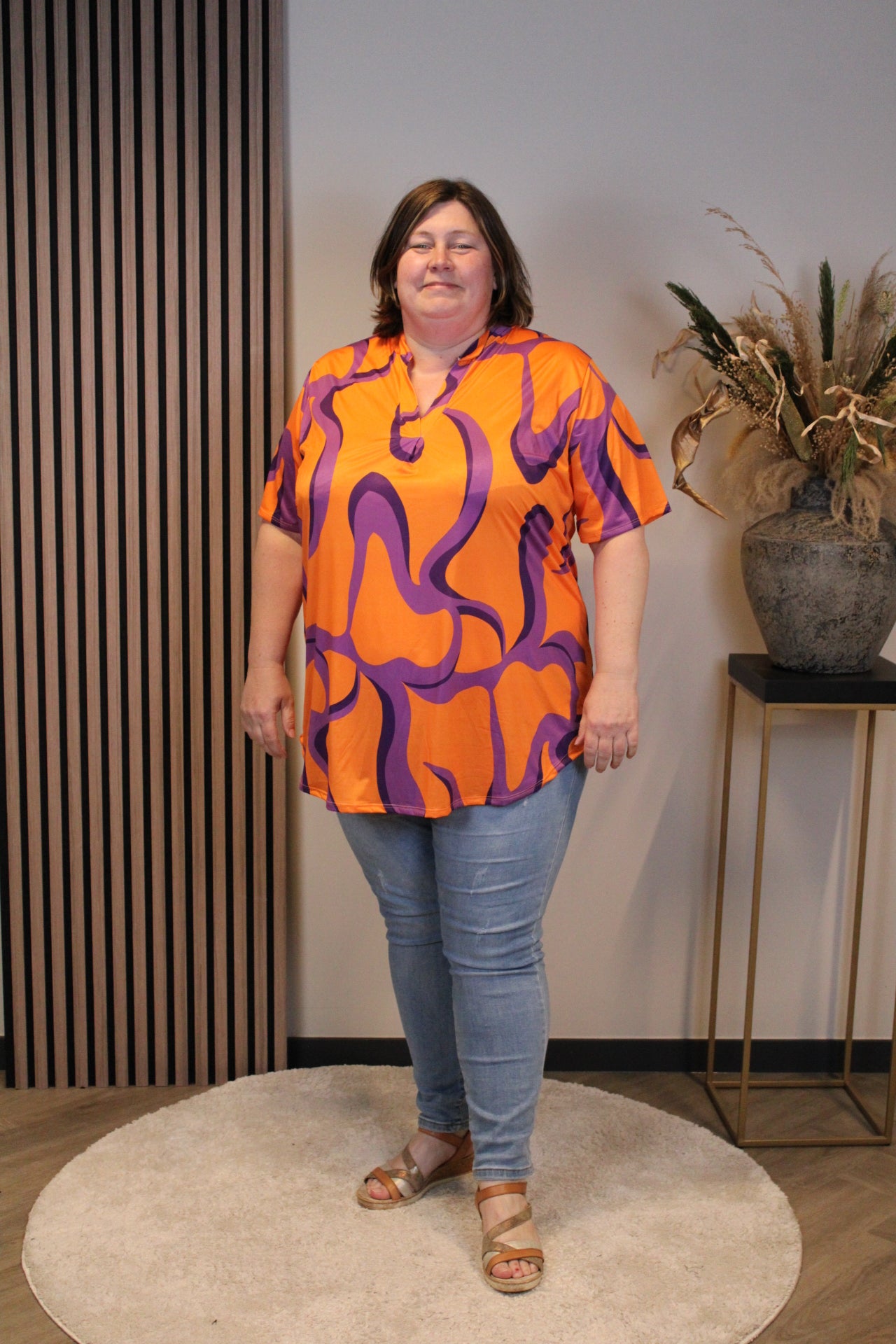 Joy | Blouse oranje korte mouw 52 t/m 58