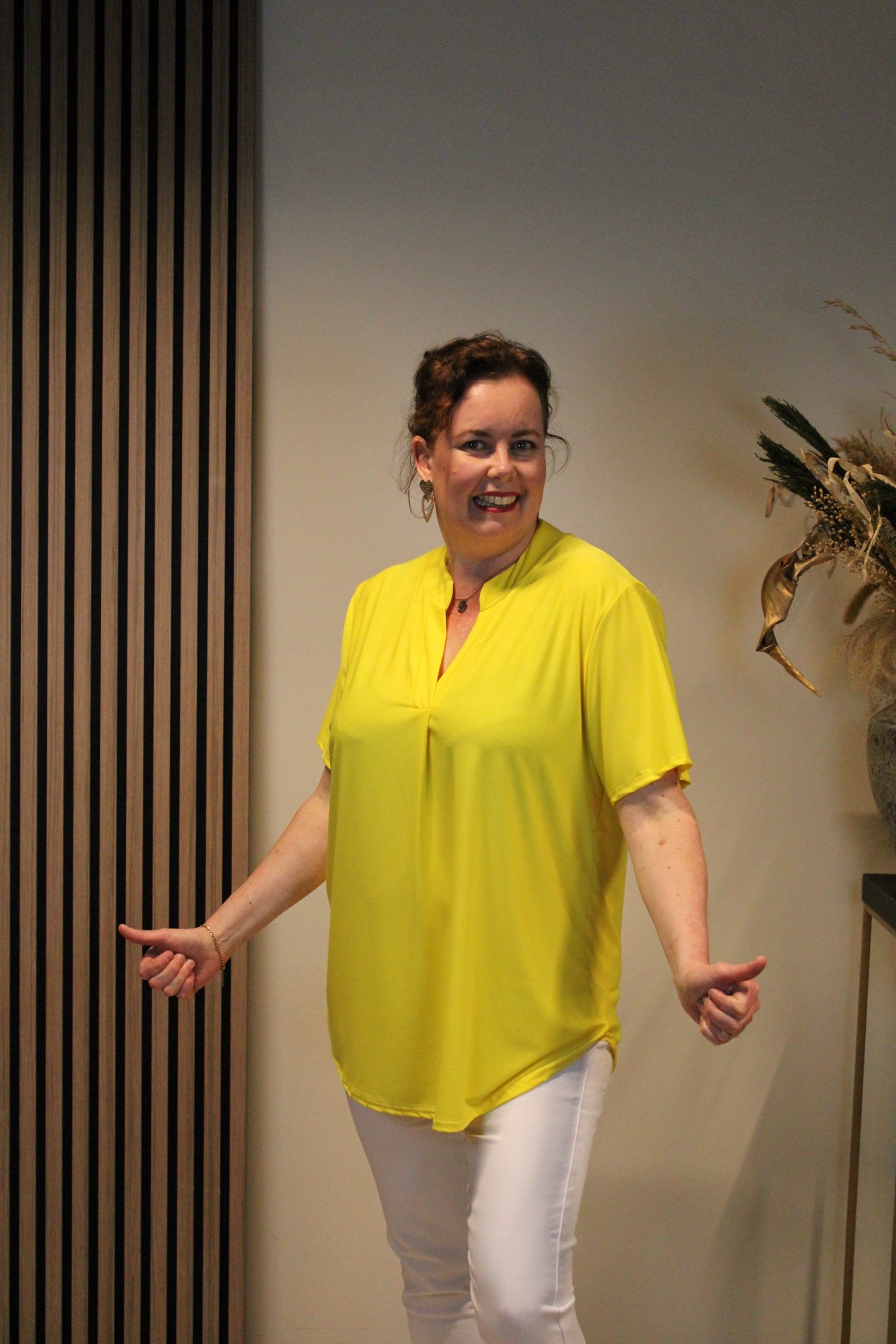 Juna | Blouse geel korte mouw 38 t/m 48