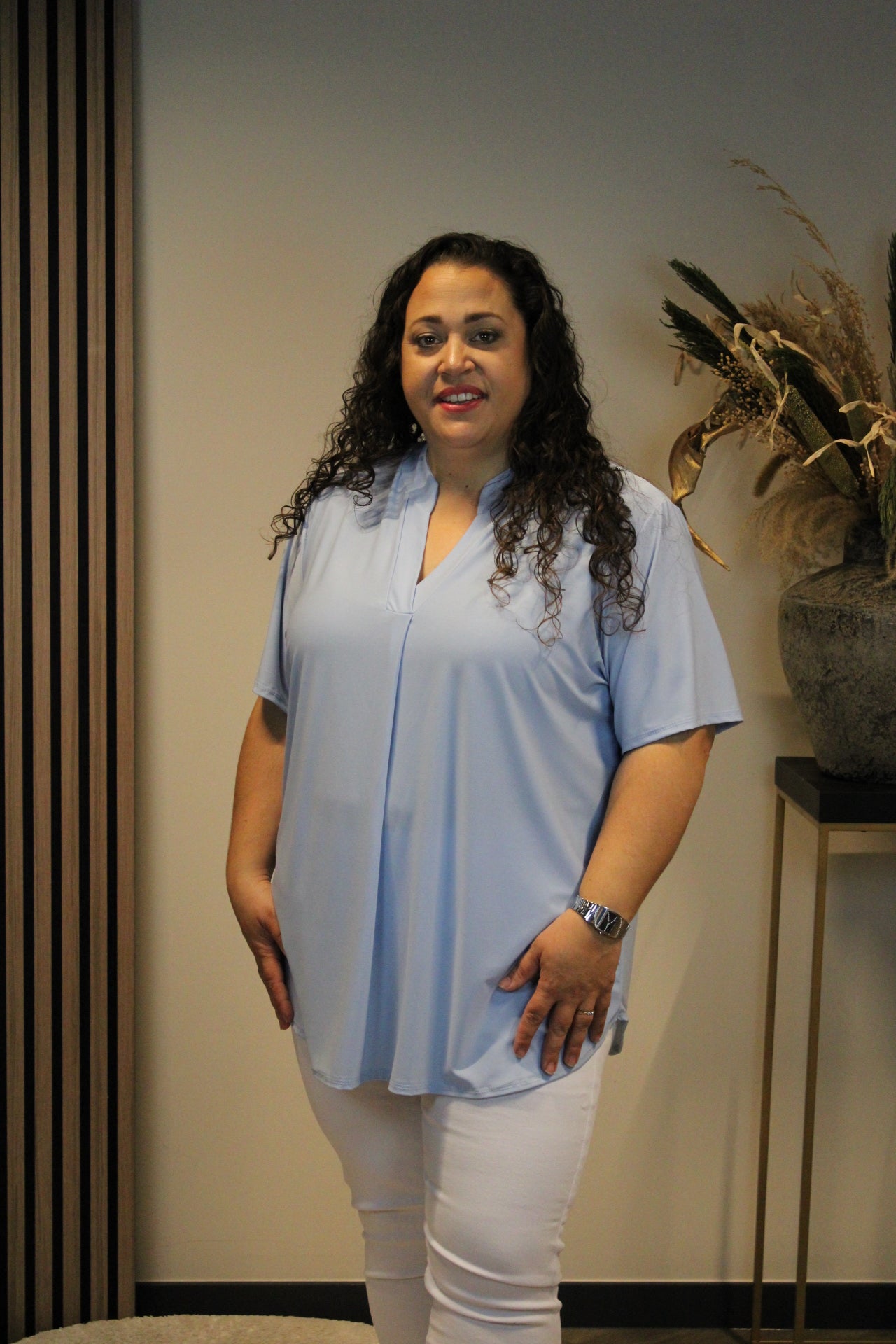 Juna | Blouse baby blauw korte mouw 52 t/m 58