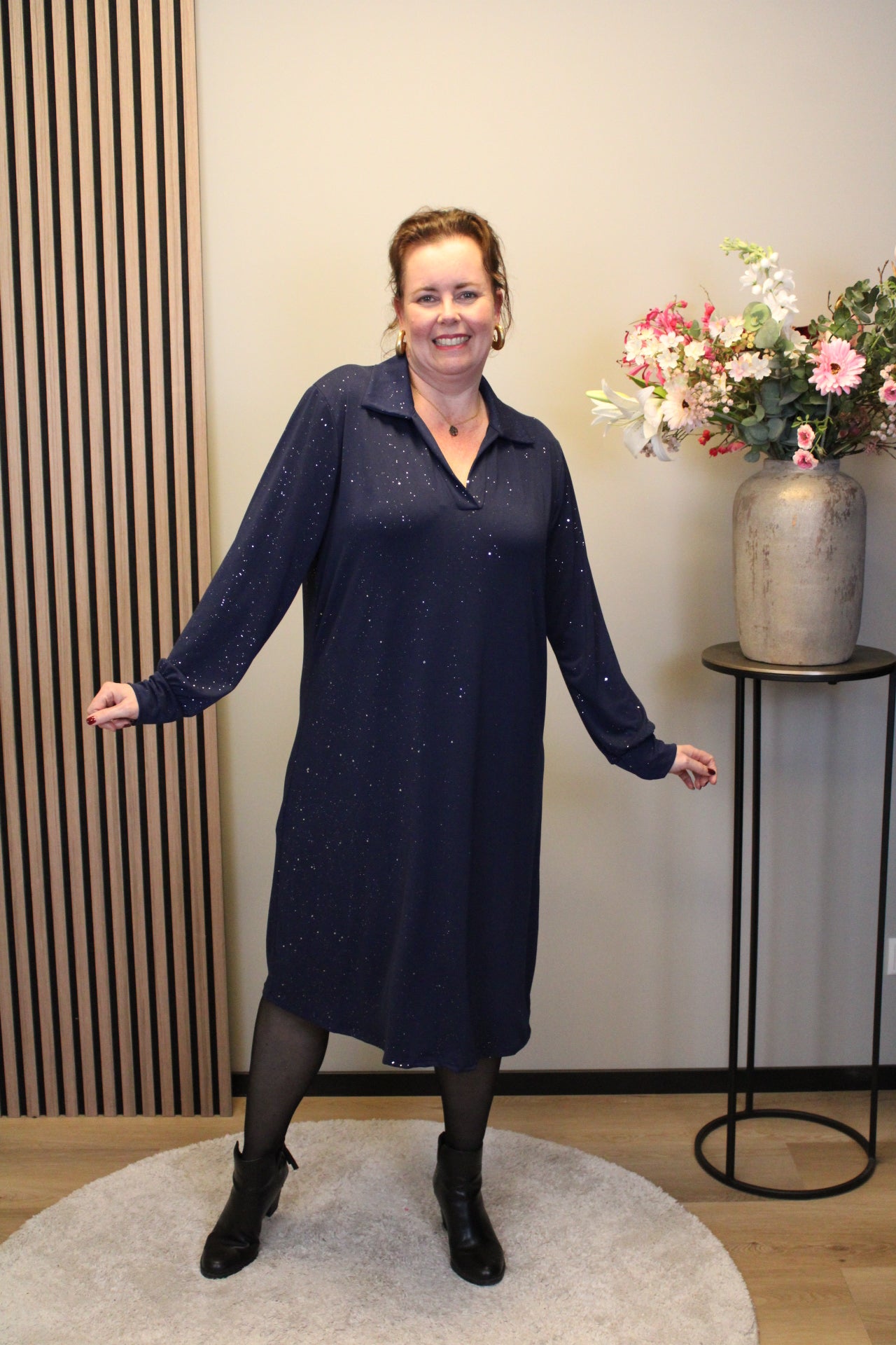 Kenza glitter | Jurk navy met kraagje 46 t/m 50