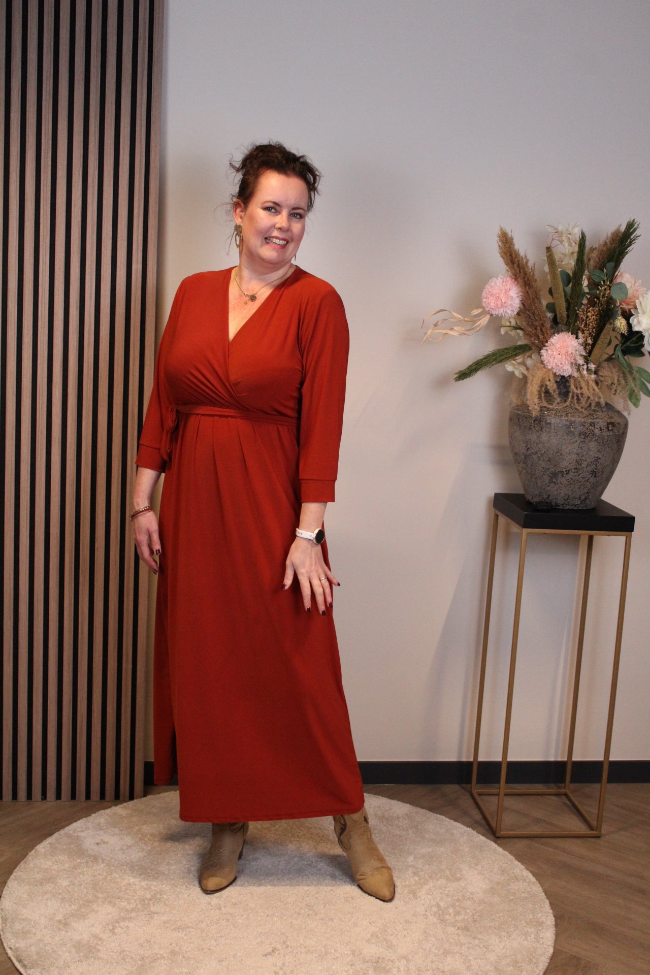 Fresia | Jurk roest lange mouw 46 t/m 50