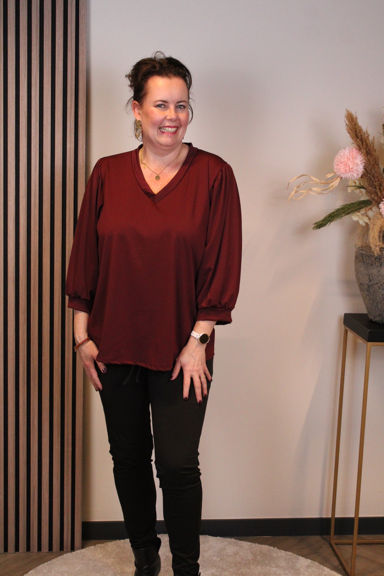 Silke | Top bordeaux 3/4-mouw 46 t/m 50