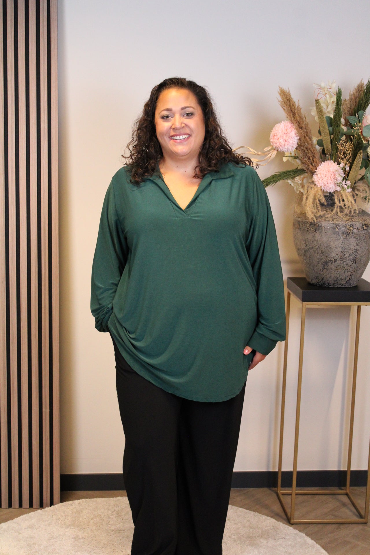 Sara | Blouse groen lange mouw 48 t/m 52