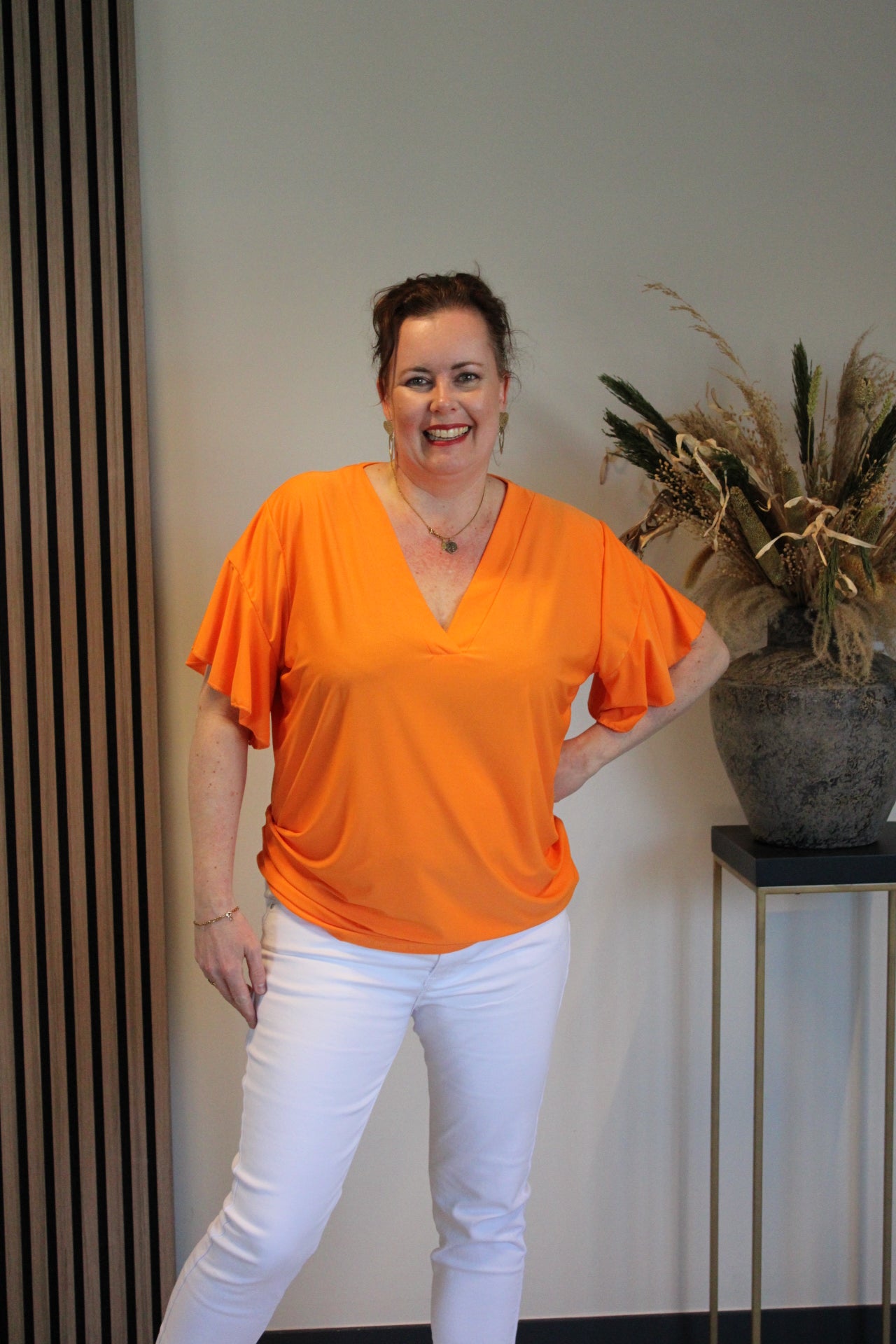 Mayra | Blouse korte mouw oranje 40 t/m 48
