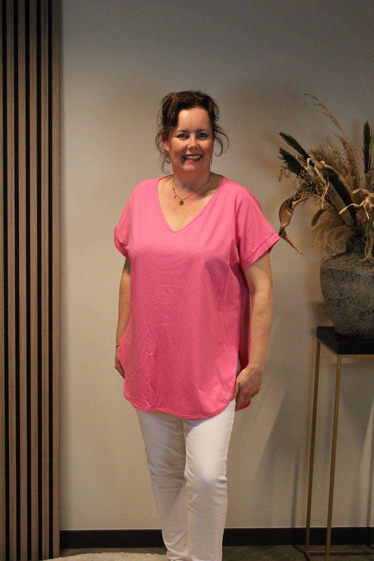 Eva | Top licht roze korte mouw 40 t/m 48