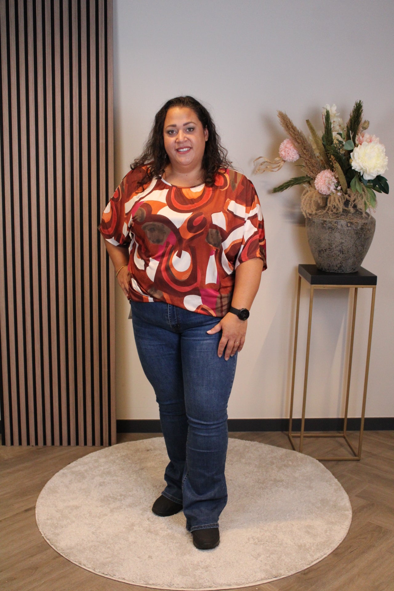 Lieke | Top oranje/roze 48 t/m 52