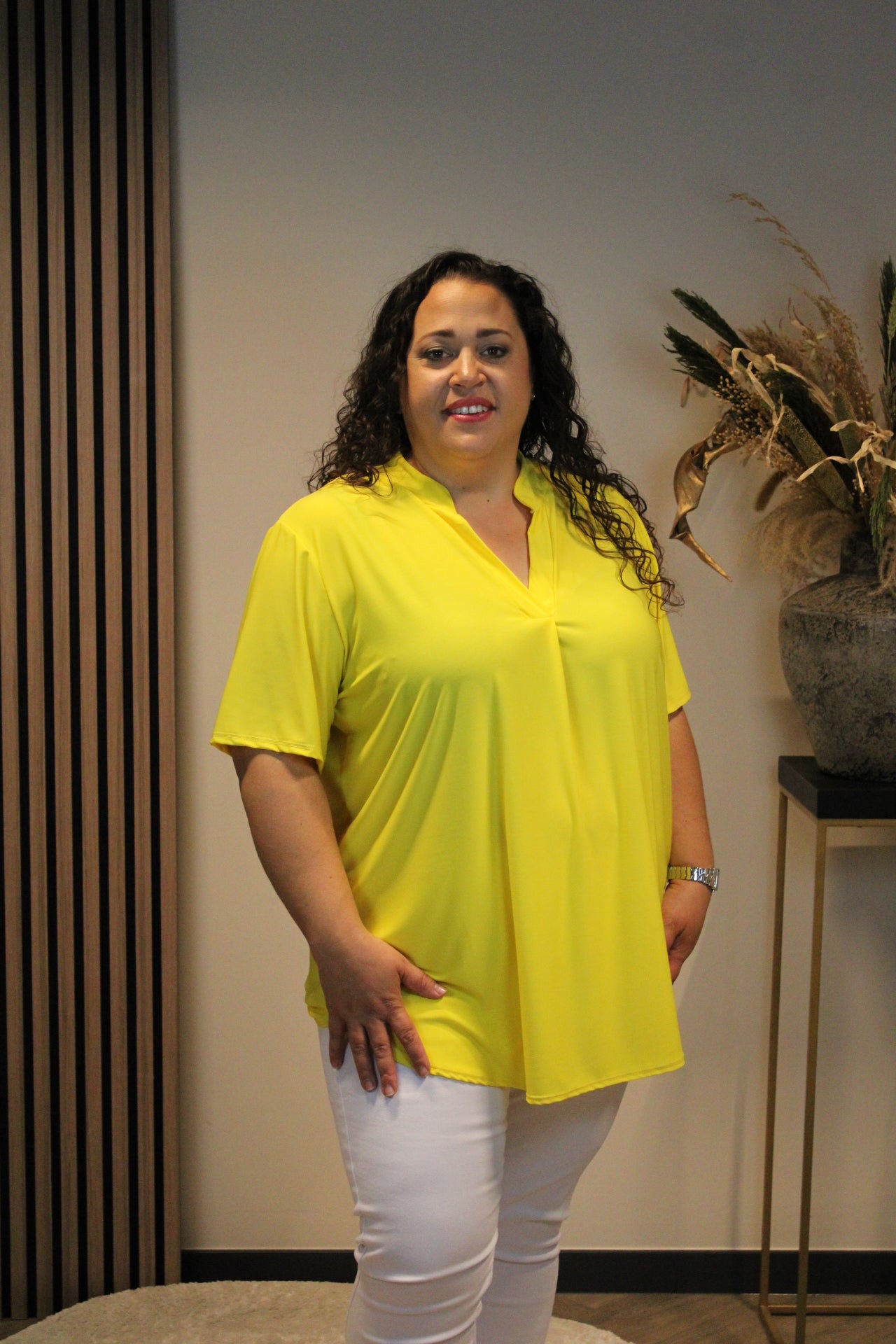 Juna | Blouse geel korte mouw 48 t/m 52