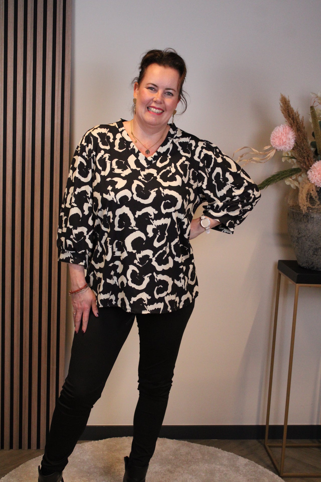 Sas | Top zwart 3/4-mouw 46 t/m 50