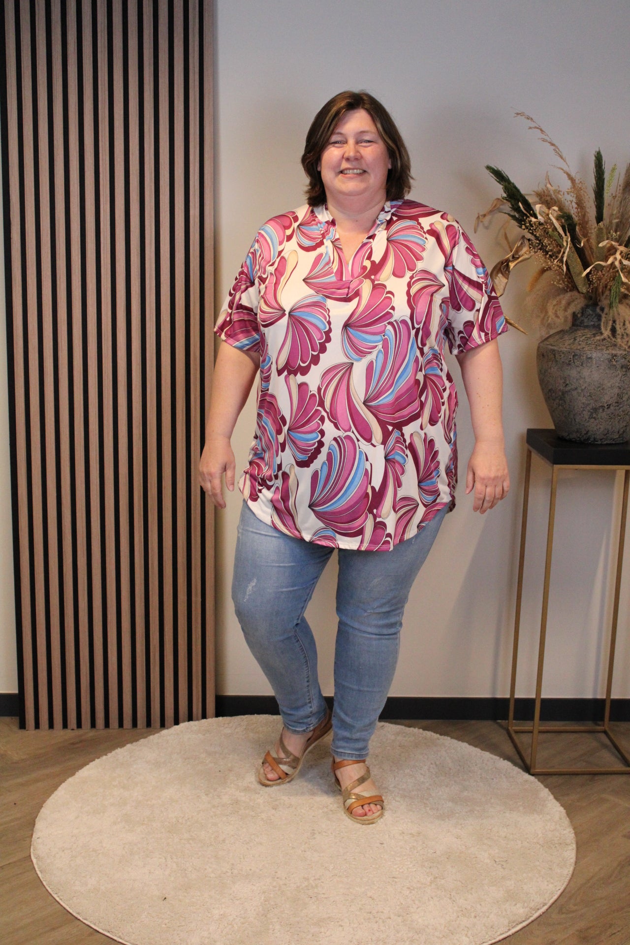 Flora | Blouse paars korte mouw 52 t/m 58