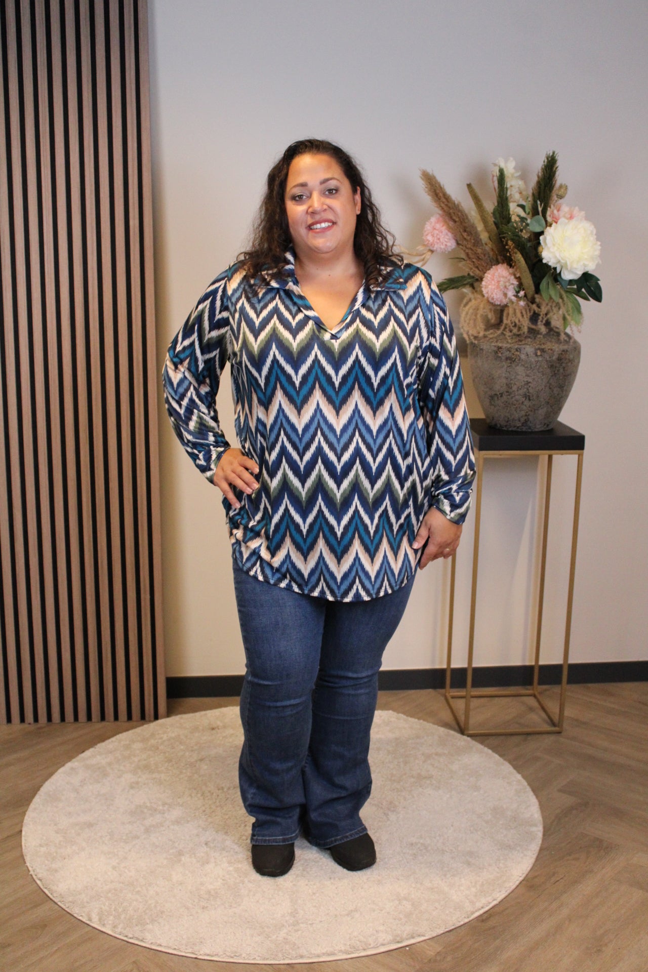 Sietske | Blouse met kraagje blauw 48 t/m 52