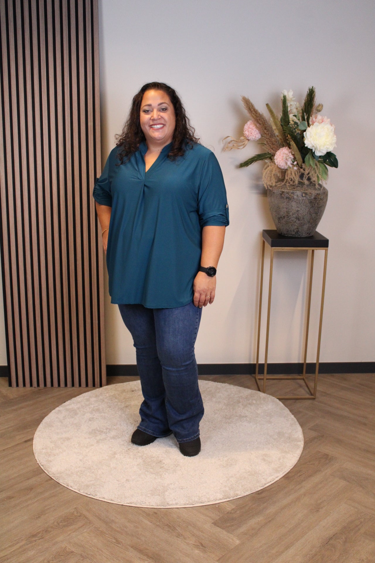 Mara | Blouse turquoise lange mouw 48 t/m 52