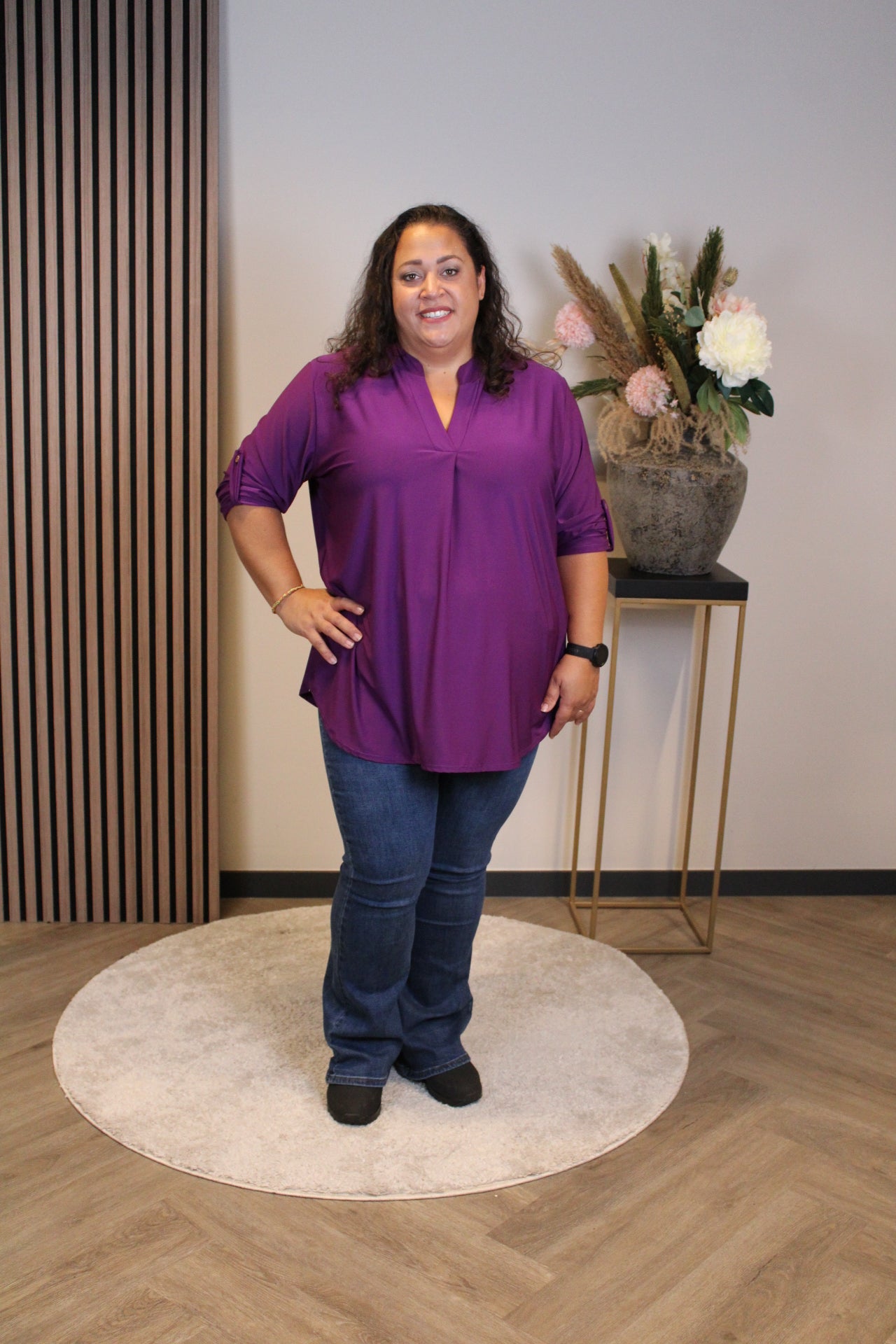 Mara| Blouse paars lange mouw 48 t/m 52