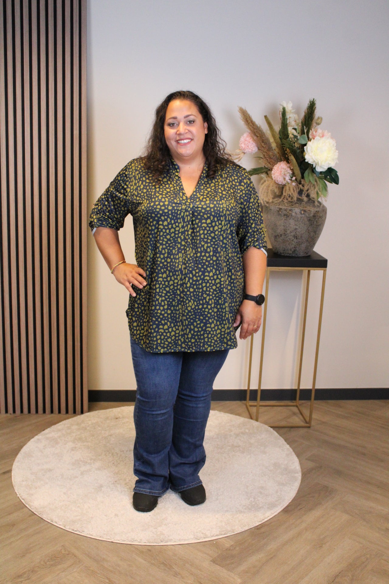 Hester | Blouse aqua/groen lange mouw 48 t/m 52