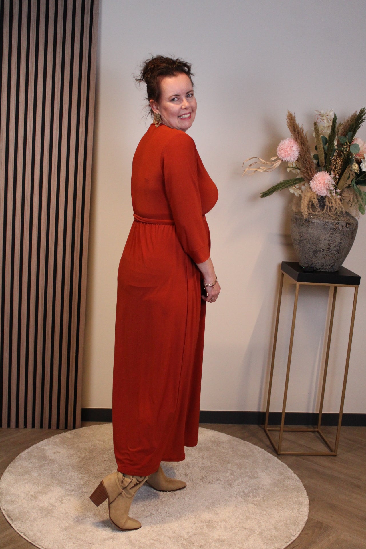 Fresia | Jurk roest lange mouw 46 t/m 50