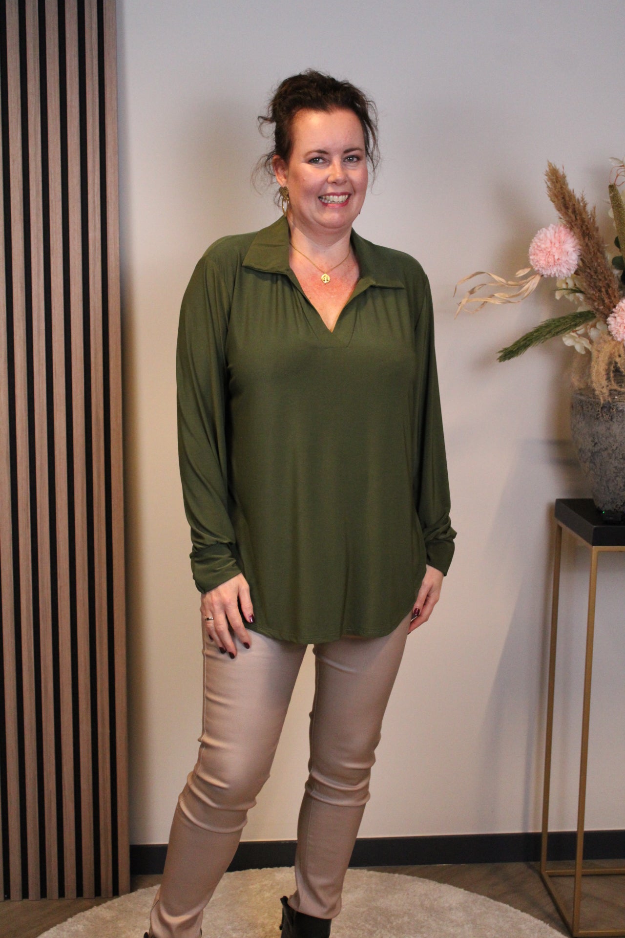 Sara | Blouse met kraagje groen 48 t/m 52