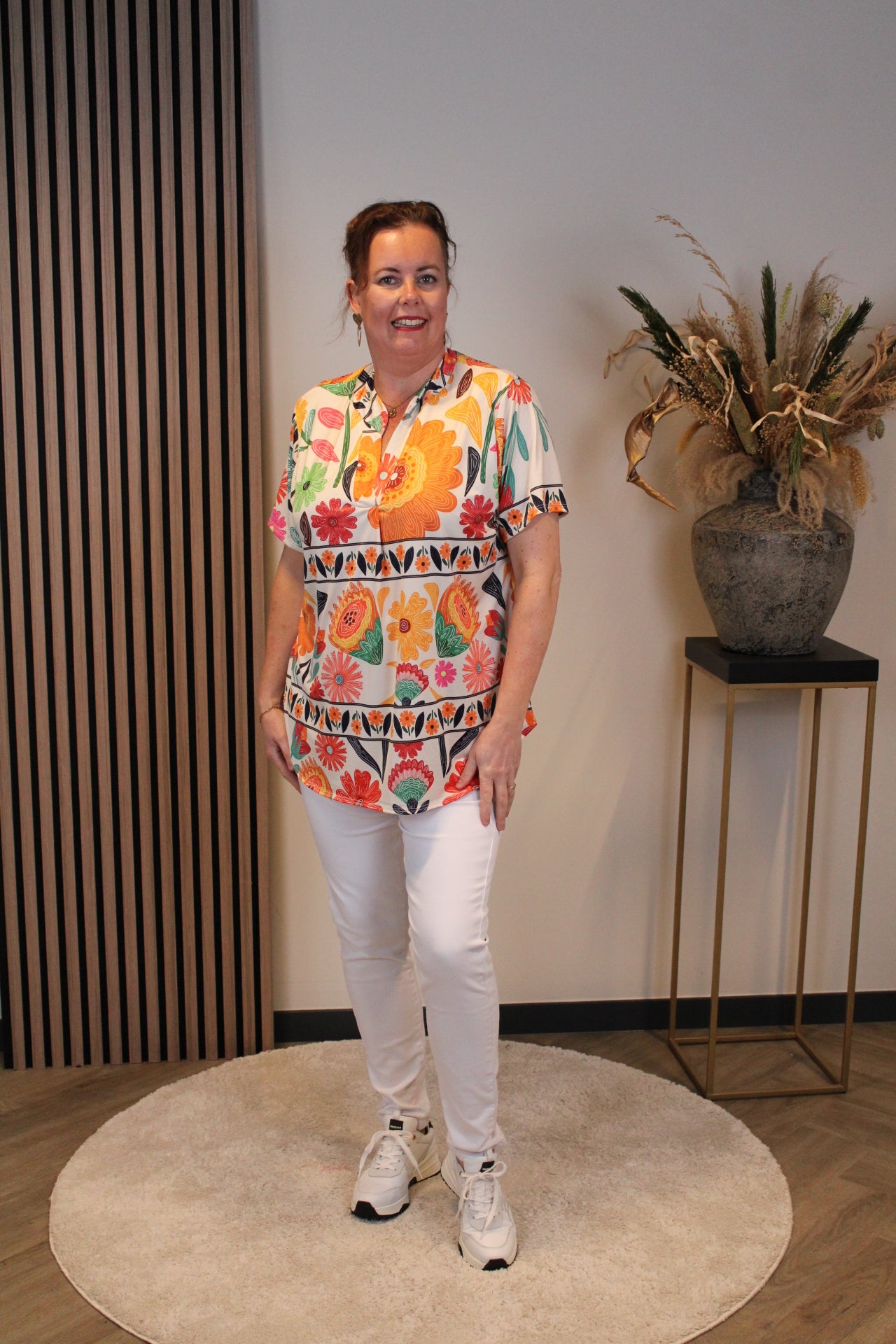 Amelie | Blouse oranje korte mouw 48 t/m 52