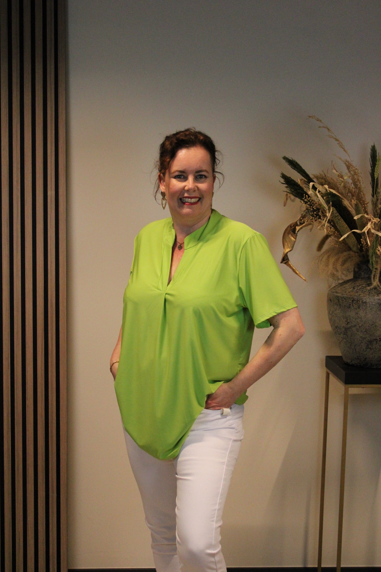 Juna | Blouse groen korte mouw 38 t/m 48