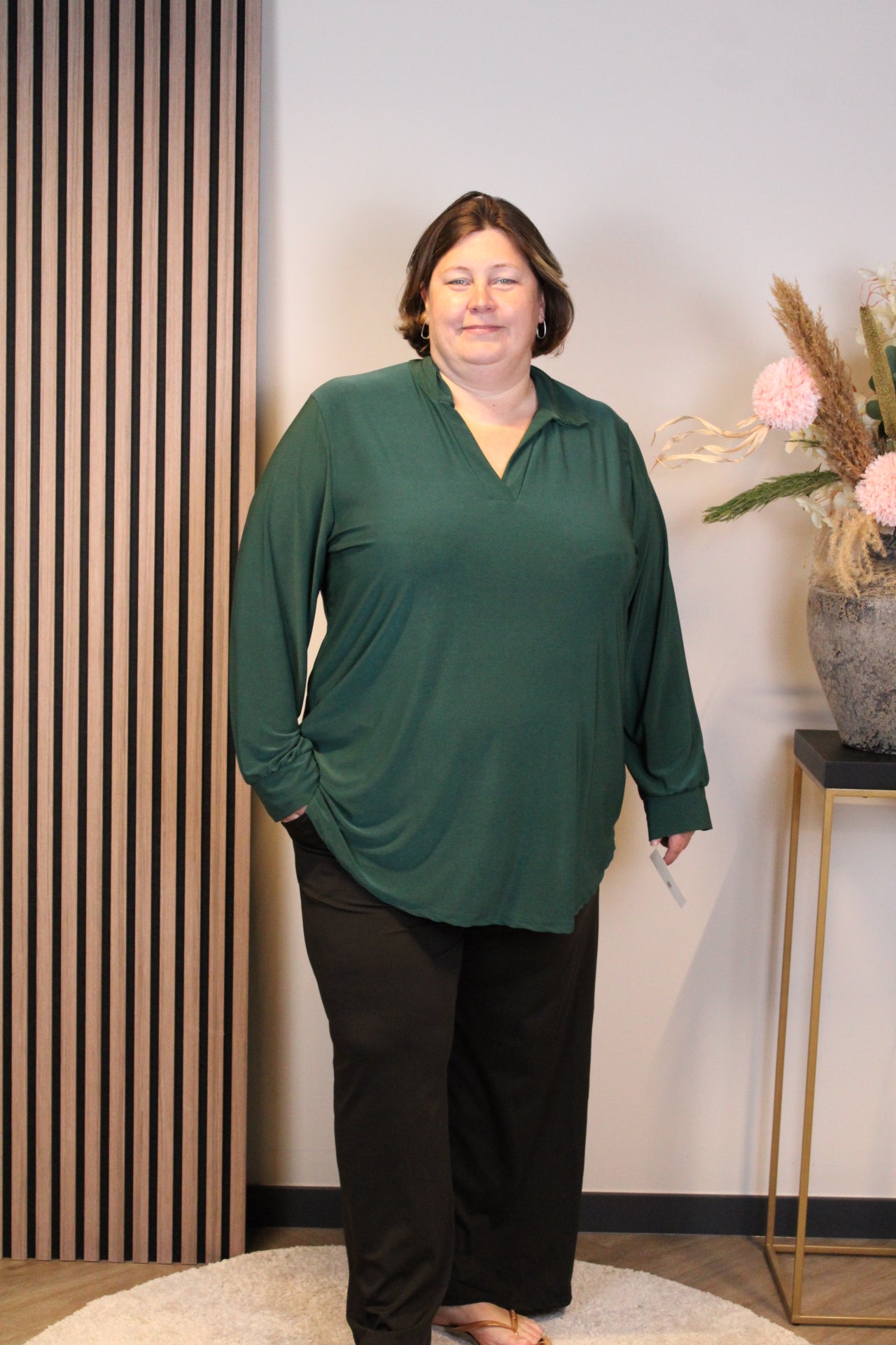 Sara | Blouse fles groen met kraagje