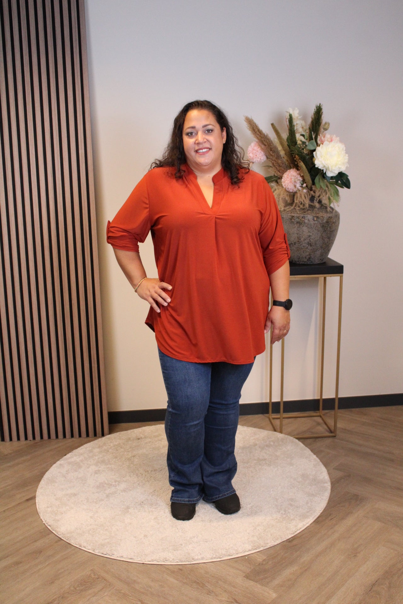 Mara| Blouse roest bruin lange mouw 48 t/m 52