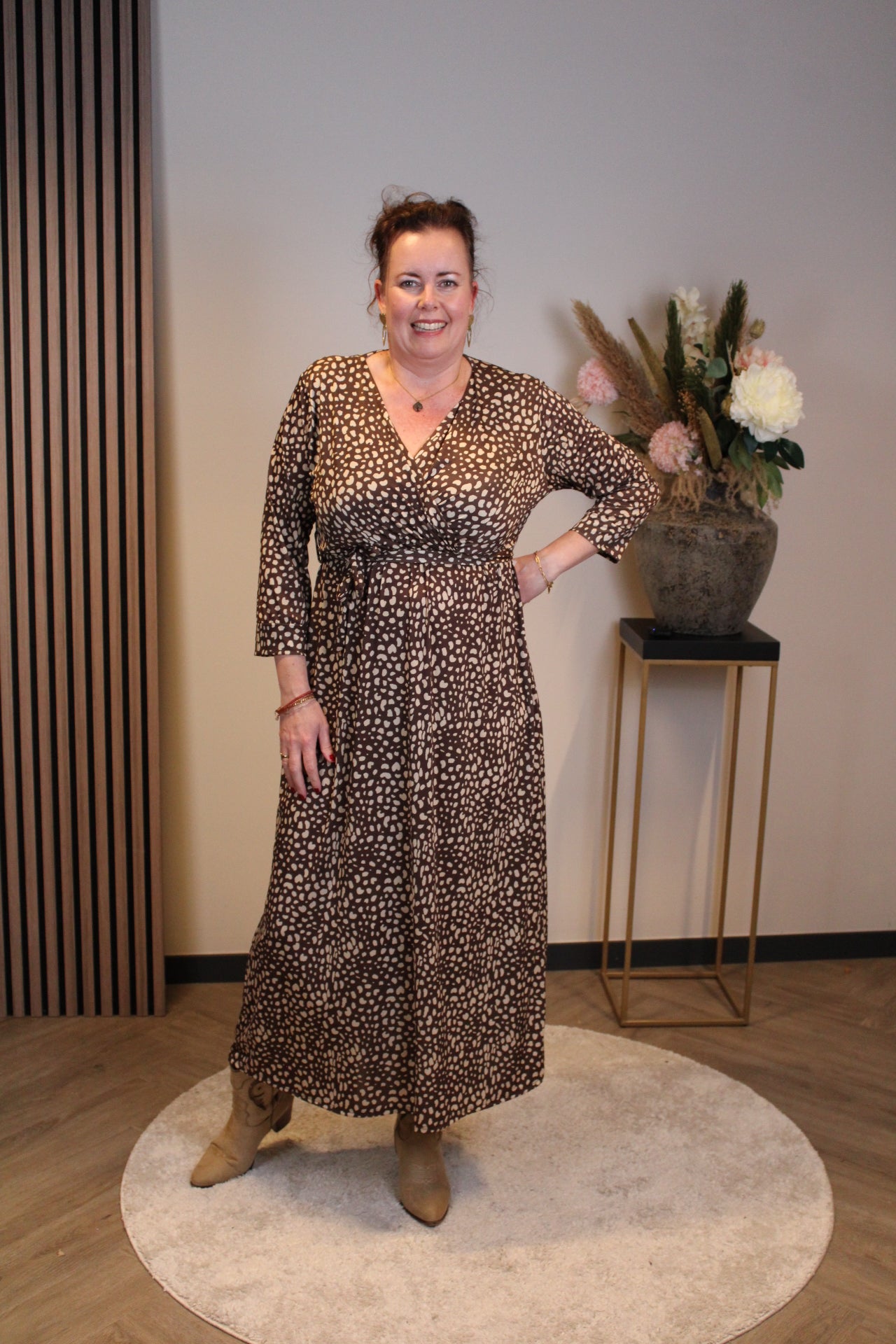 Rachel | Jurk bruin lange mouw 38 t/m 44