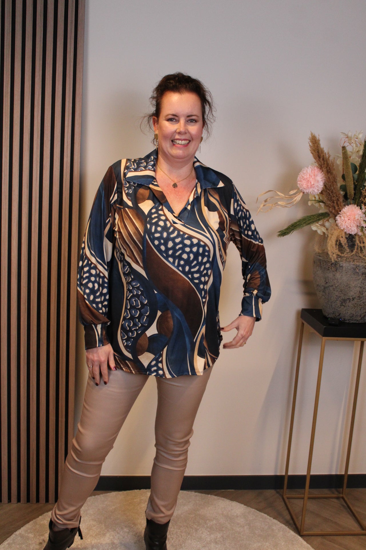 Kalina | Blouse met kraagje blauw 48 t/m 52