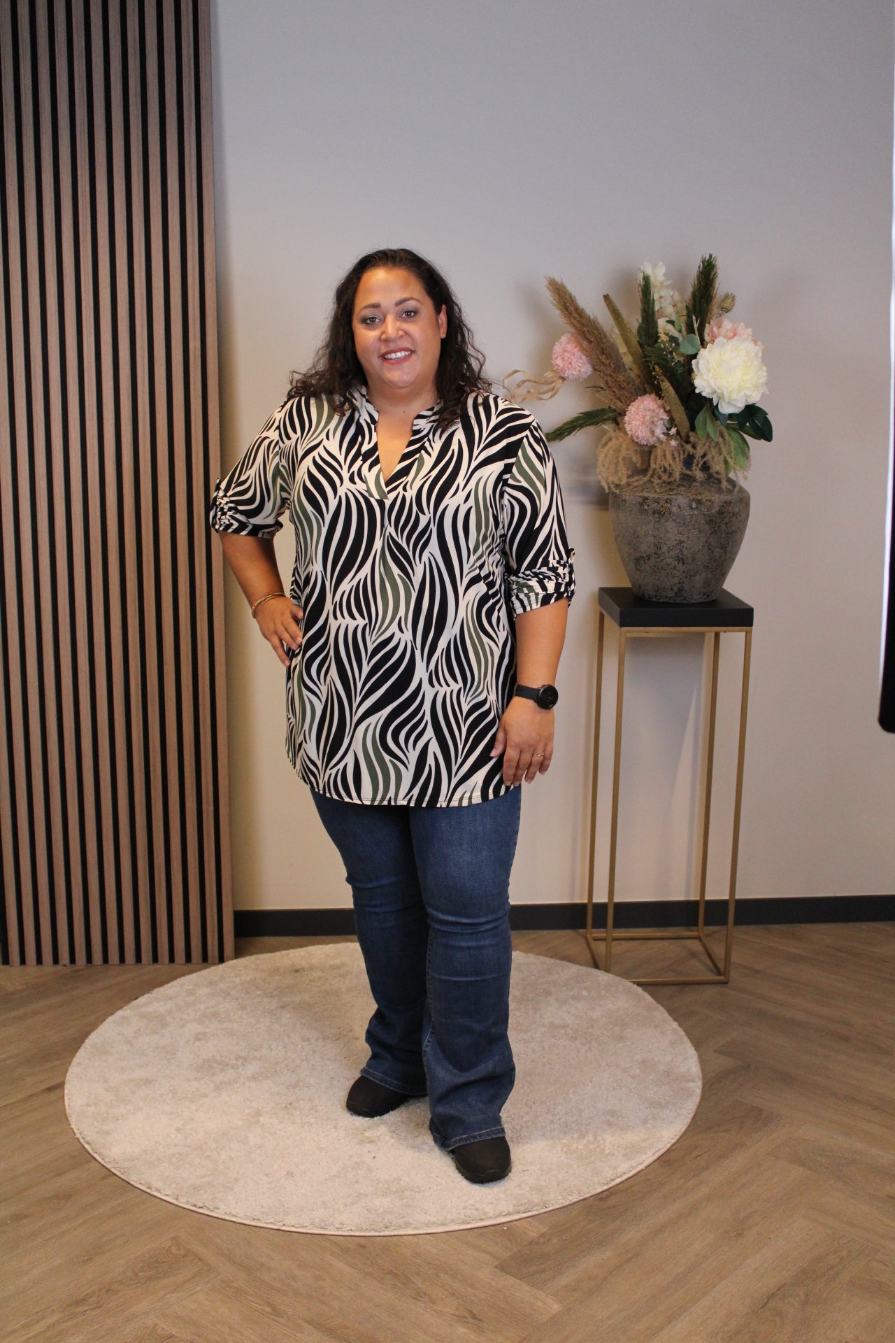 Jolisa | Blouse wit/groen lange mouw 48 t/m 52