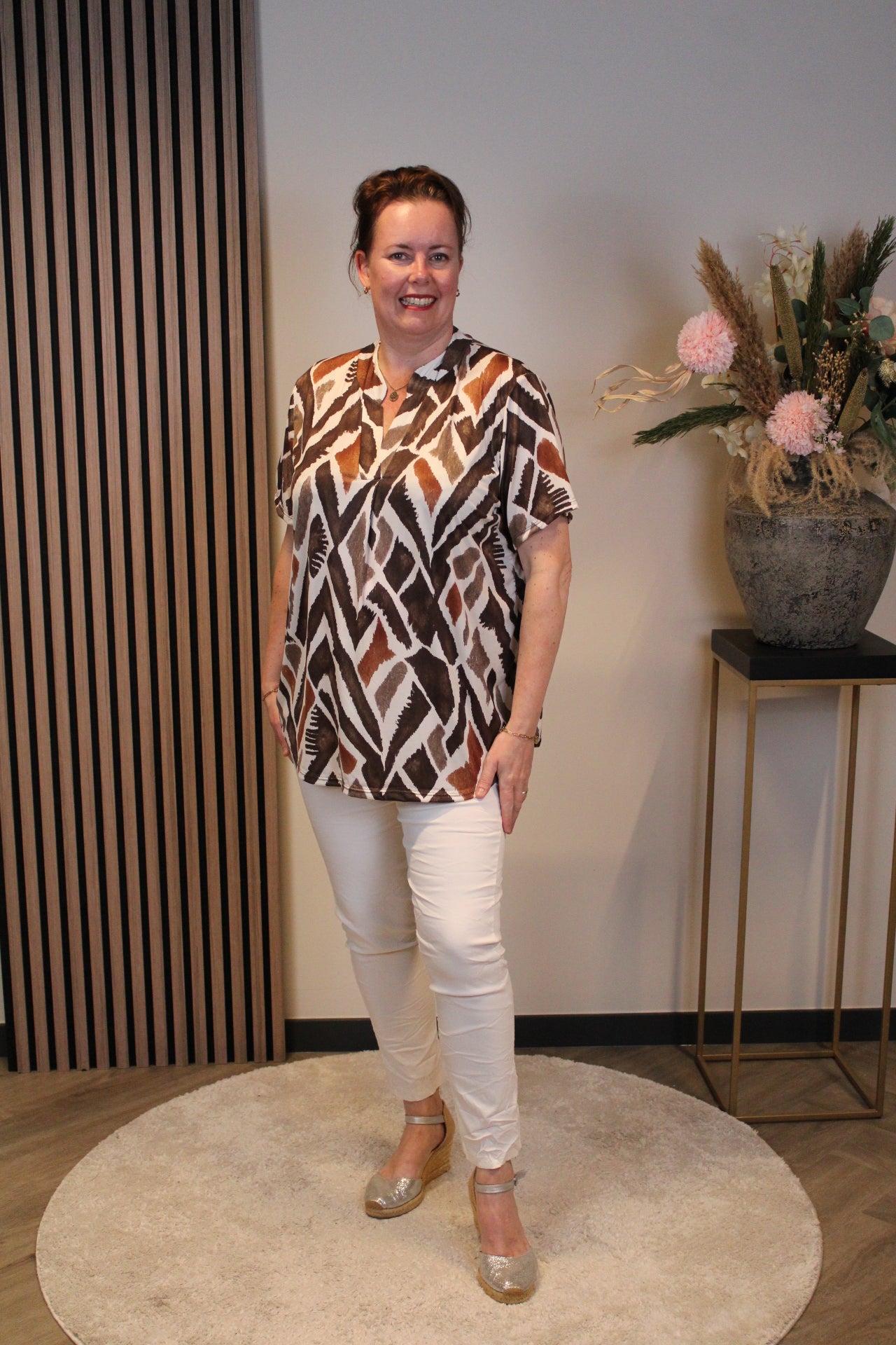 Hannah | Blouse bruin korte mouw 38 t/m 48