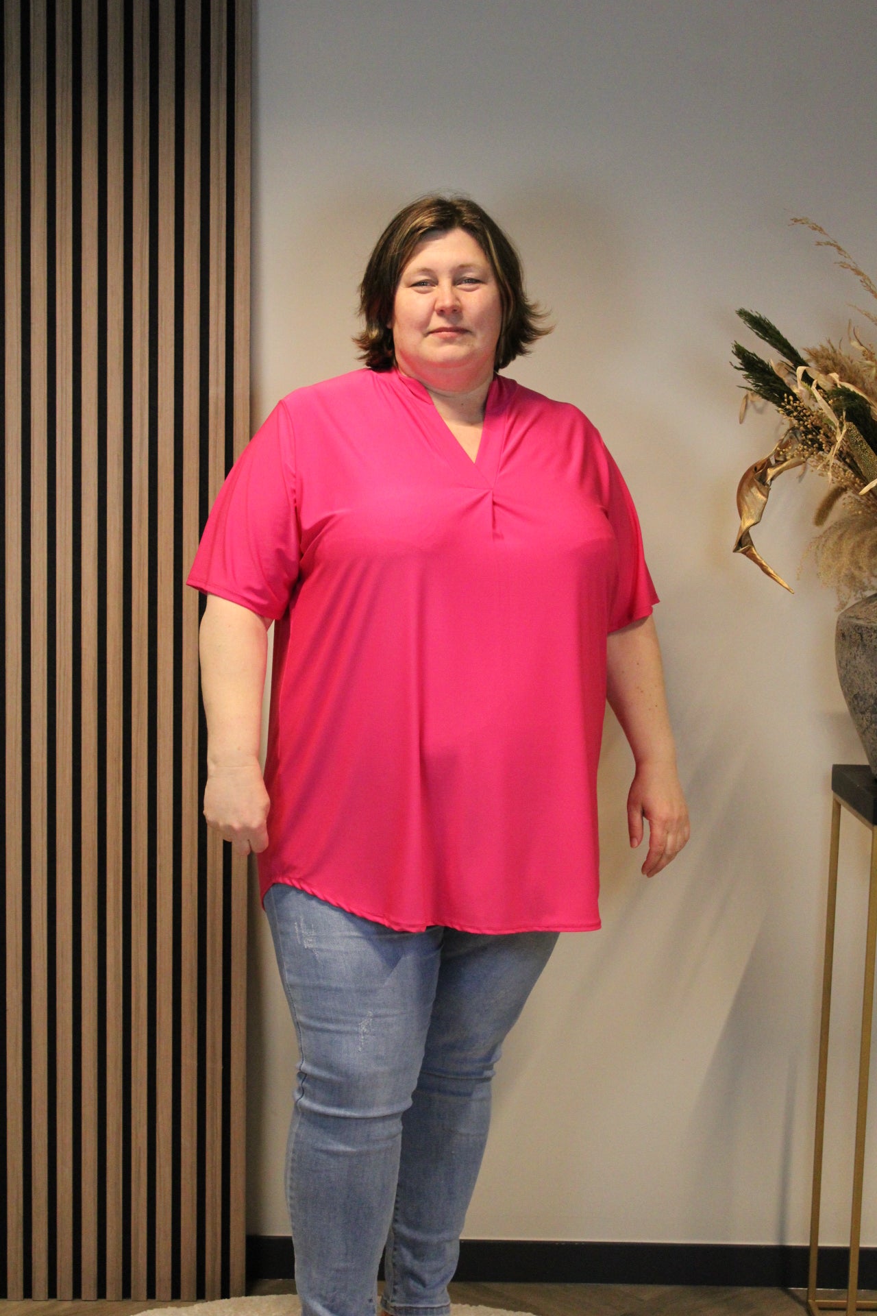 Juna | Blouse roze korte mouw 52 t/m 58