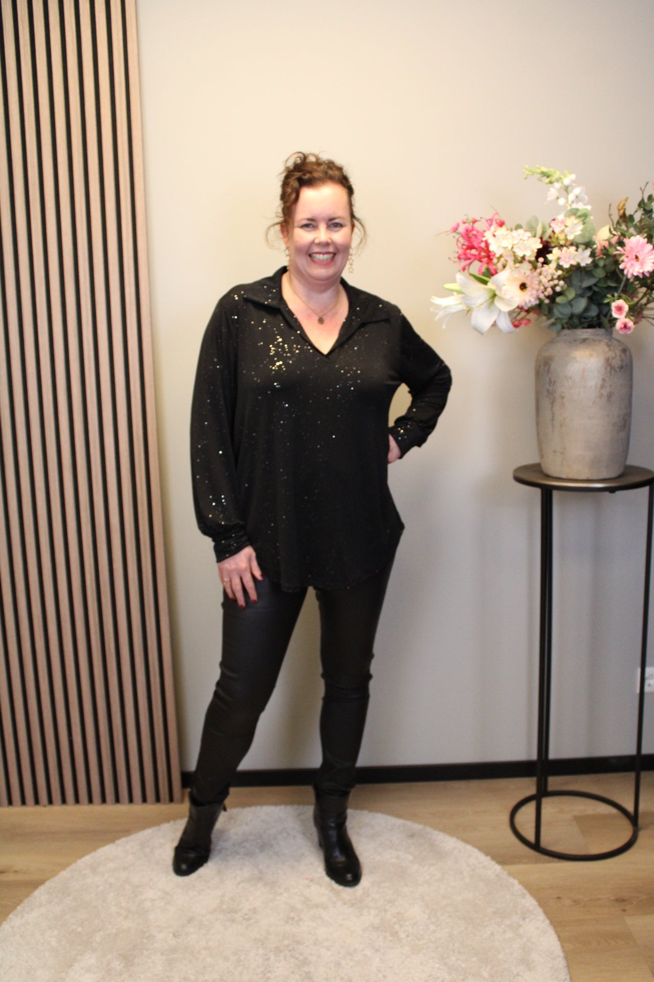 Luna | Glitter blouse zwart met kraagje